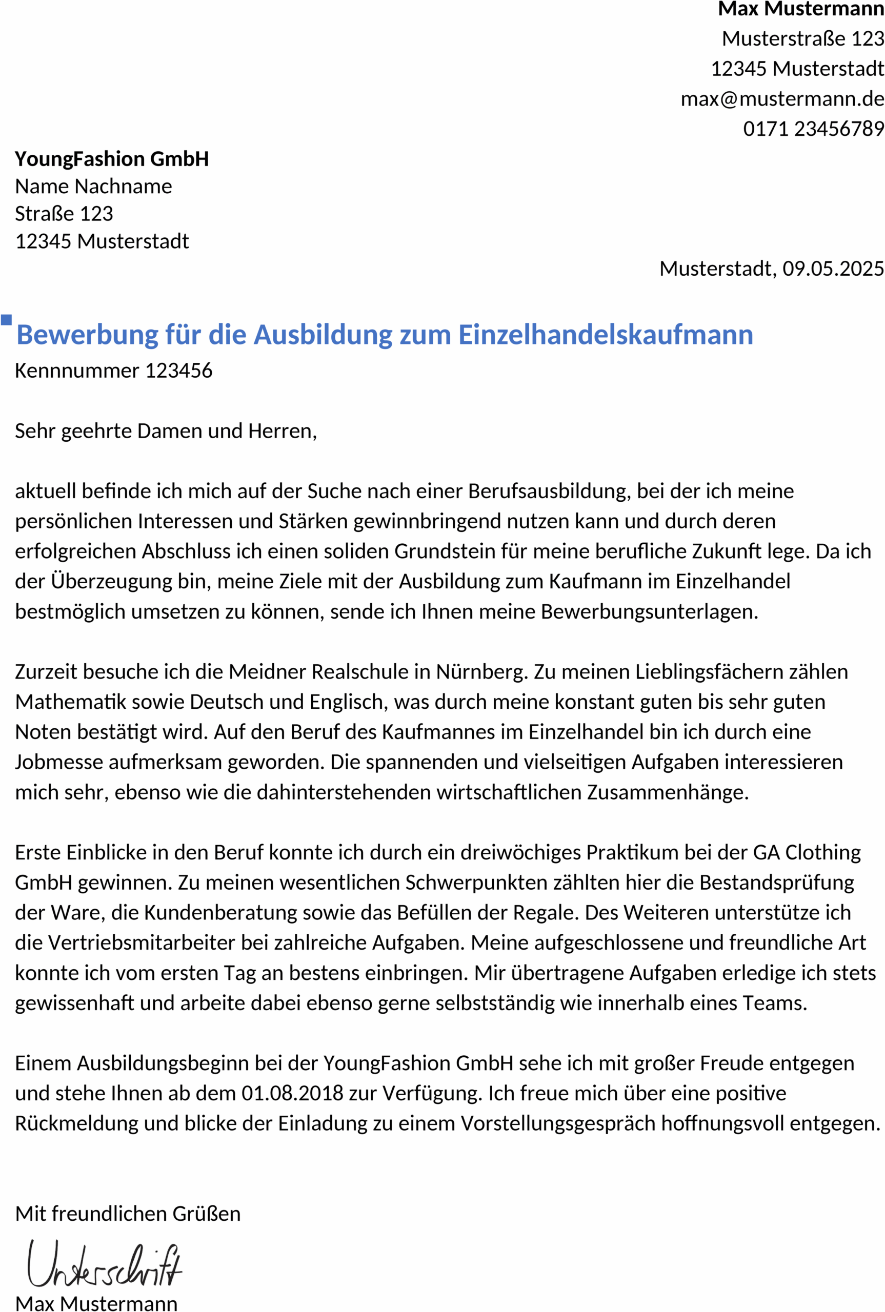 Word-Vorlage für Bewerbungen im Einzelhandel