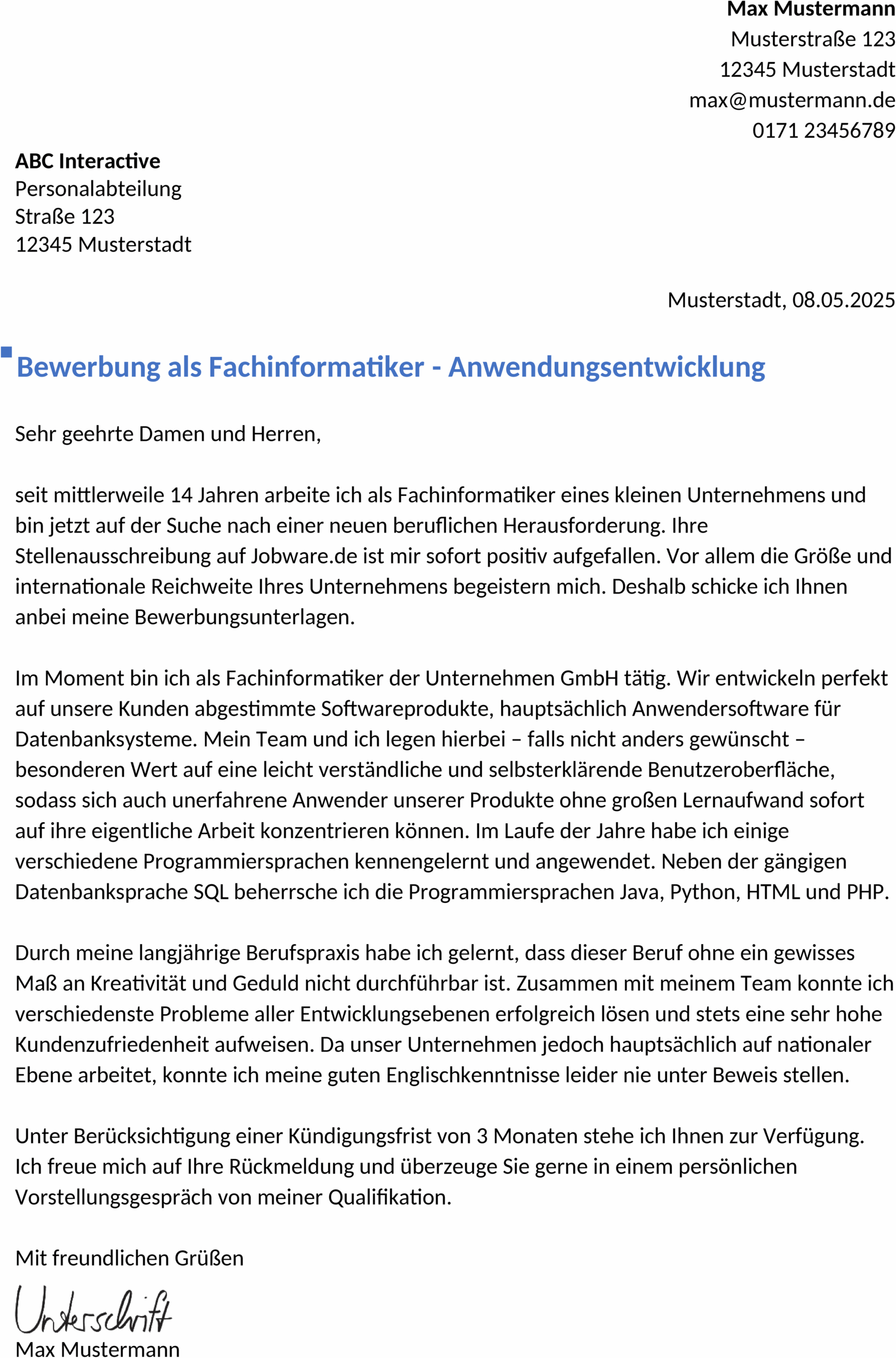 Word-Vorlage für Berufserfahrene Fachinformatiker
