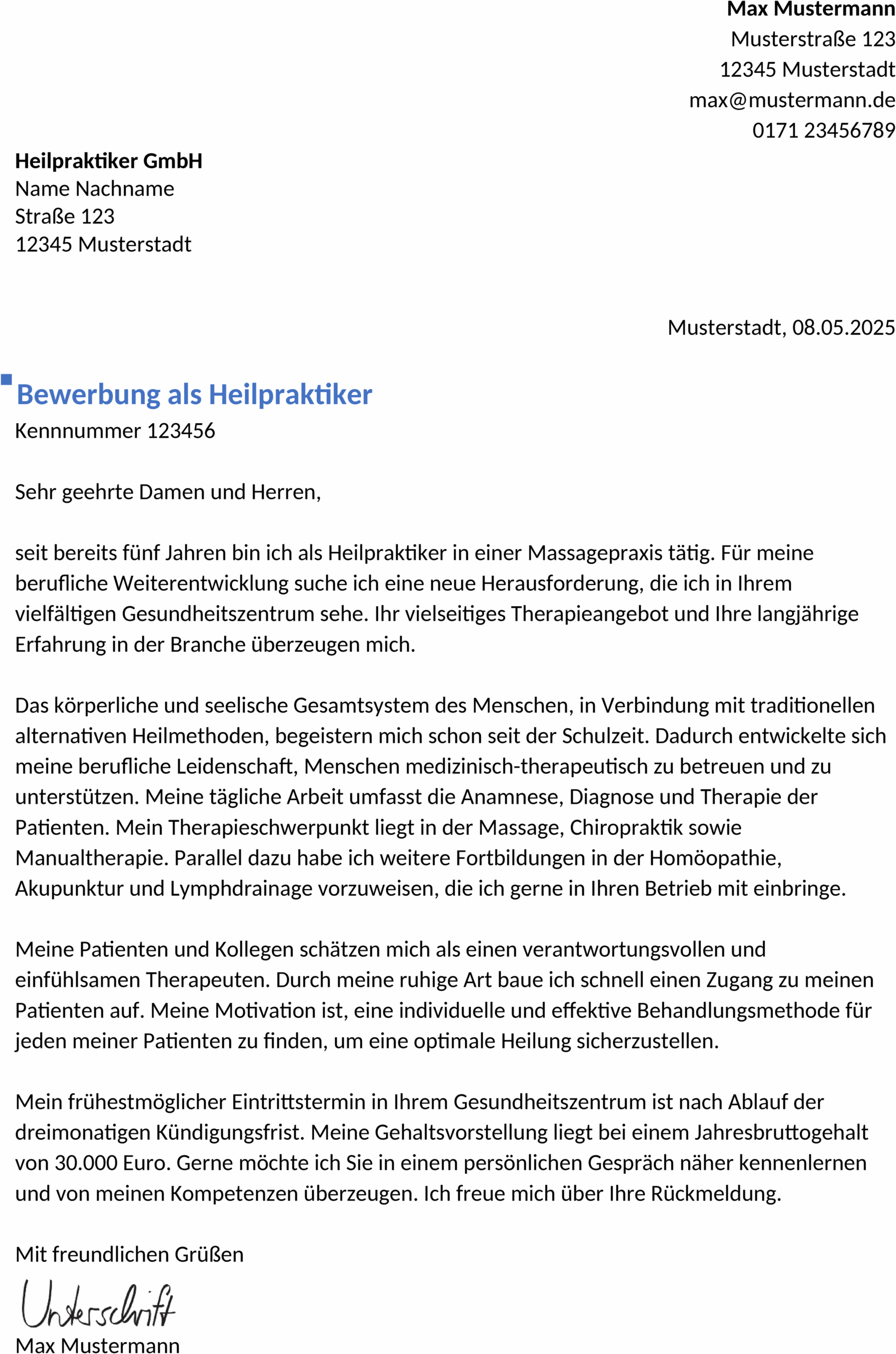 Word-Vorlage für Berufserfahrene Heilpraktiker
