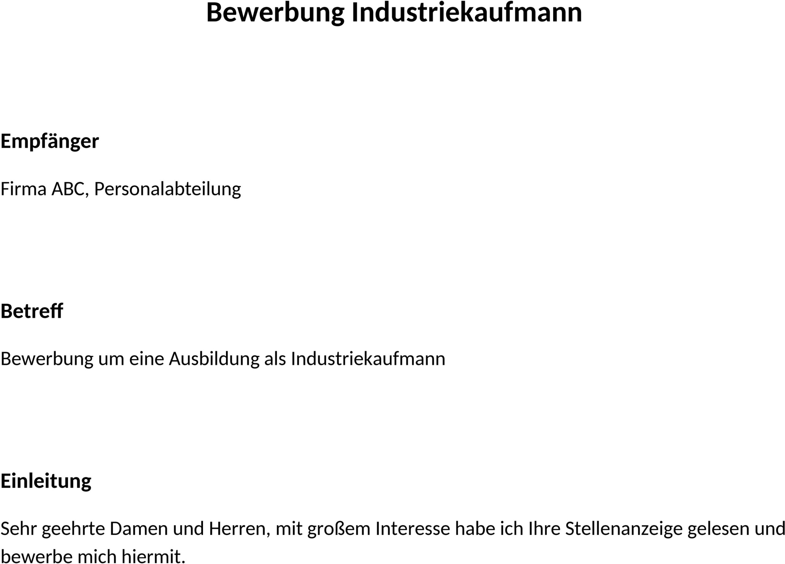 Bewerbungsvorlage Industriekaufmann Word