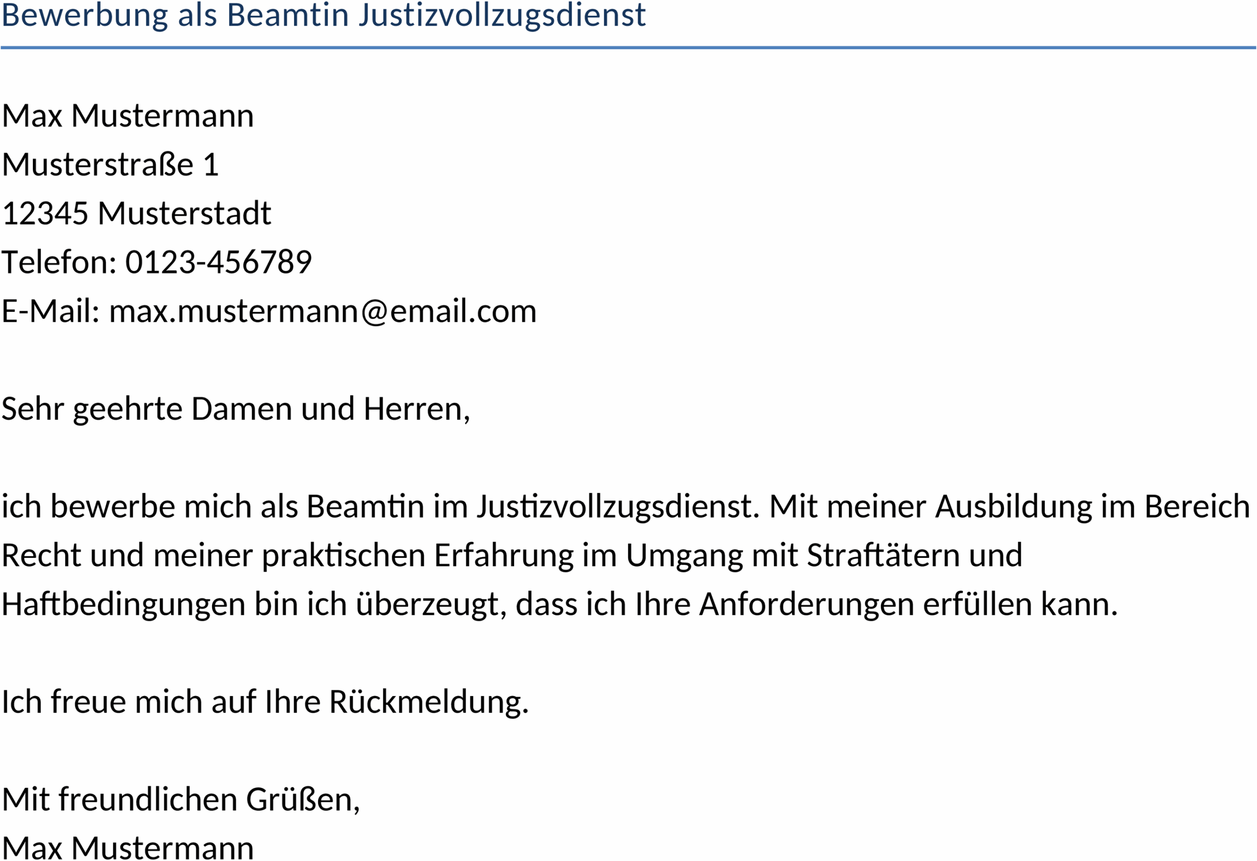 Word-DOCX-Vorlage Bewerbung Justizvollzugsdienst