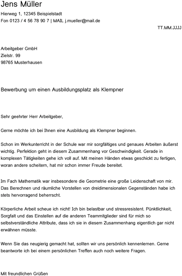 bewerbung-klempner-ausbildungsplatz-muster-vorlage