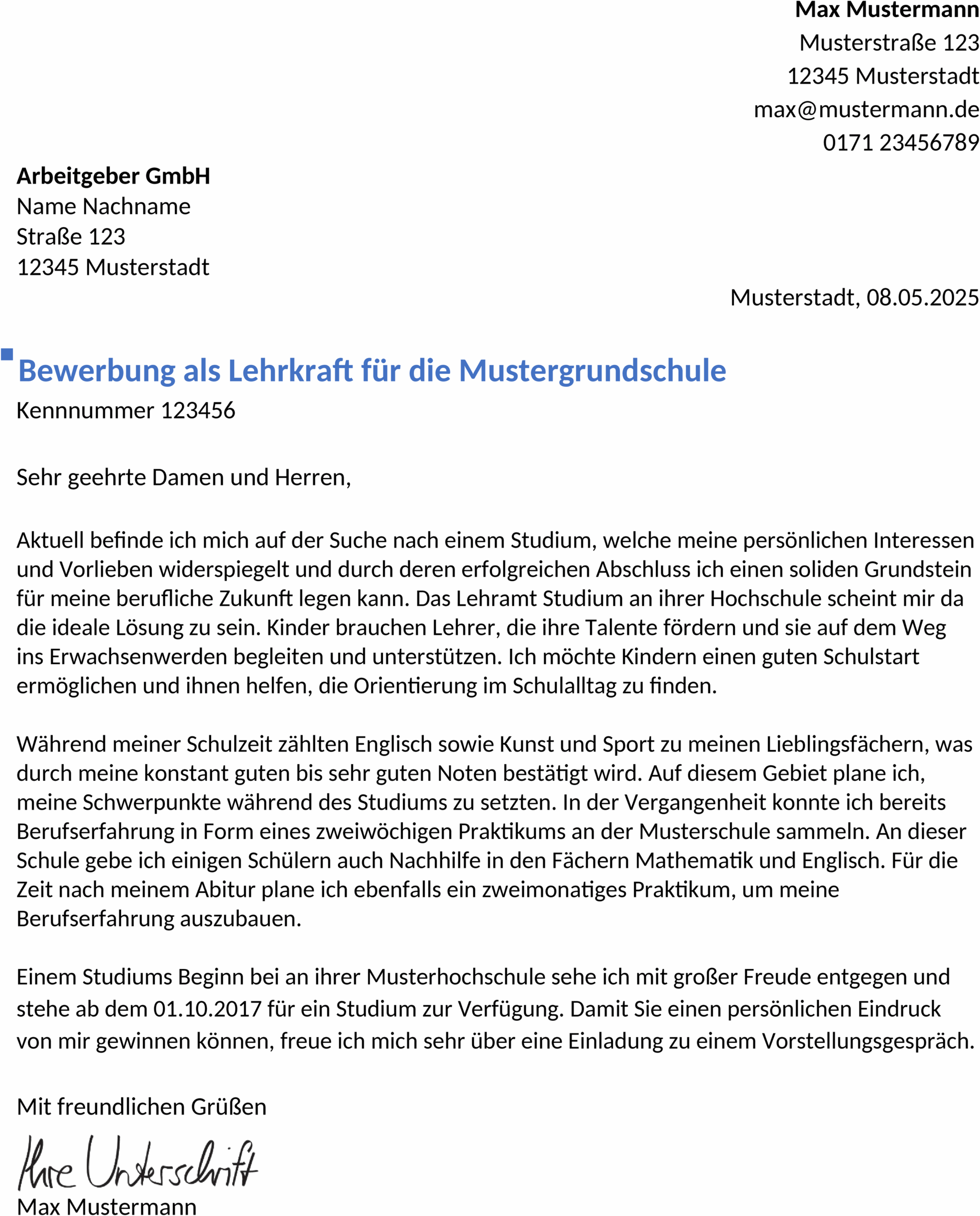 Word-Vorlage für Lehrer-Bewerbungen