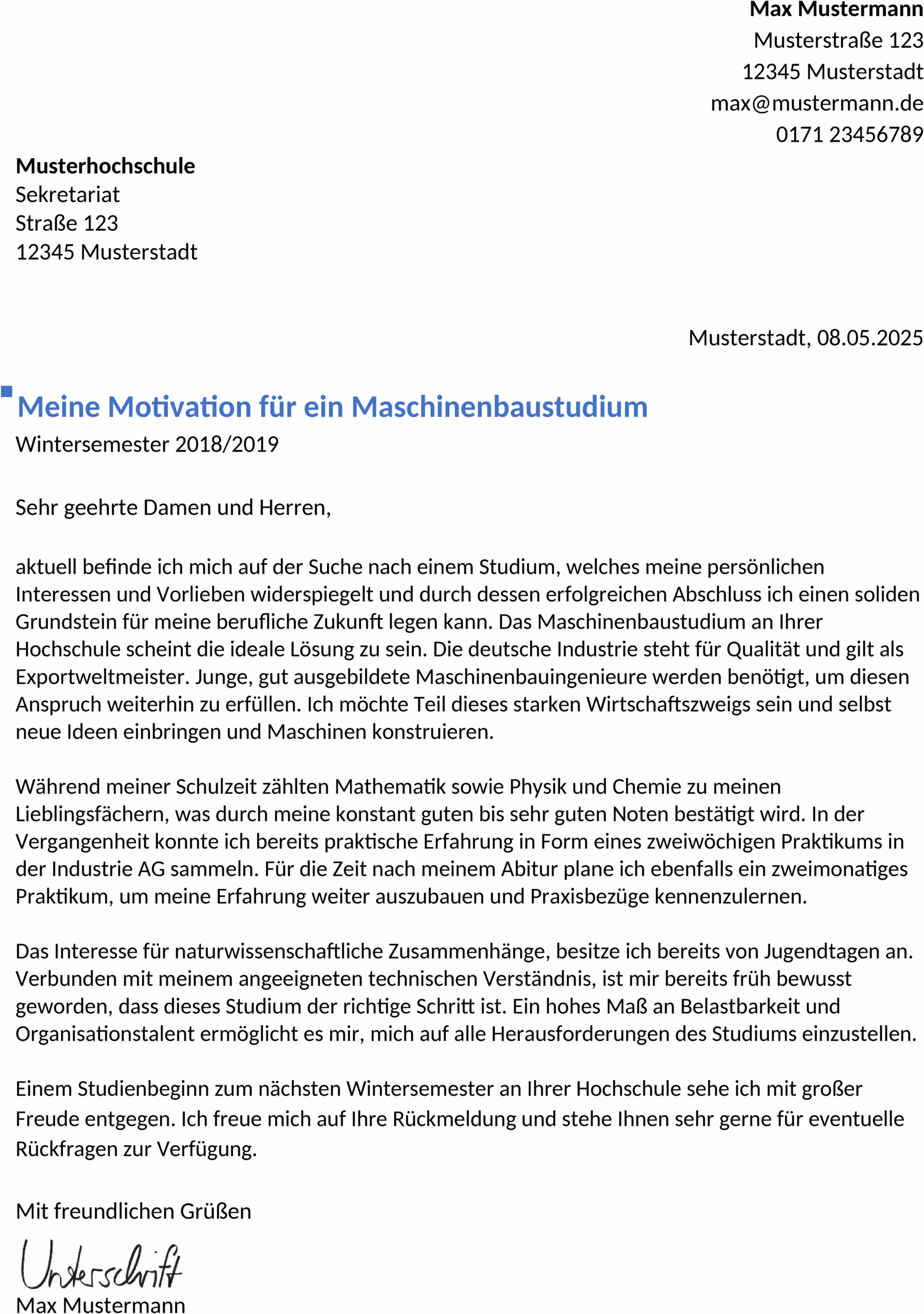 Word-Dokument Bewerbung MaschinenbauingenieurIn