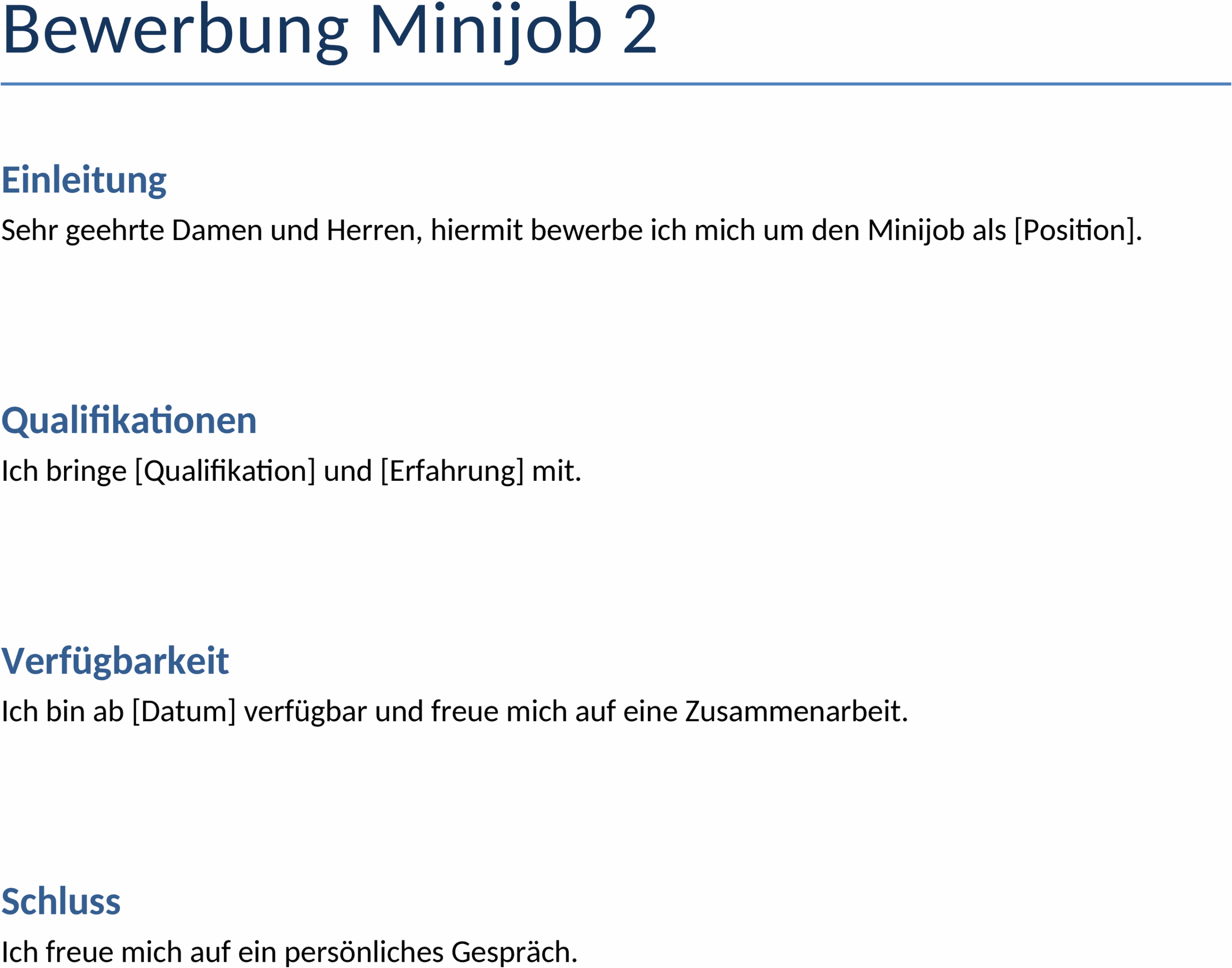 Word-Vorlage Bewerbung für Minijob