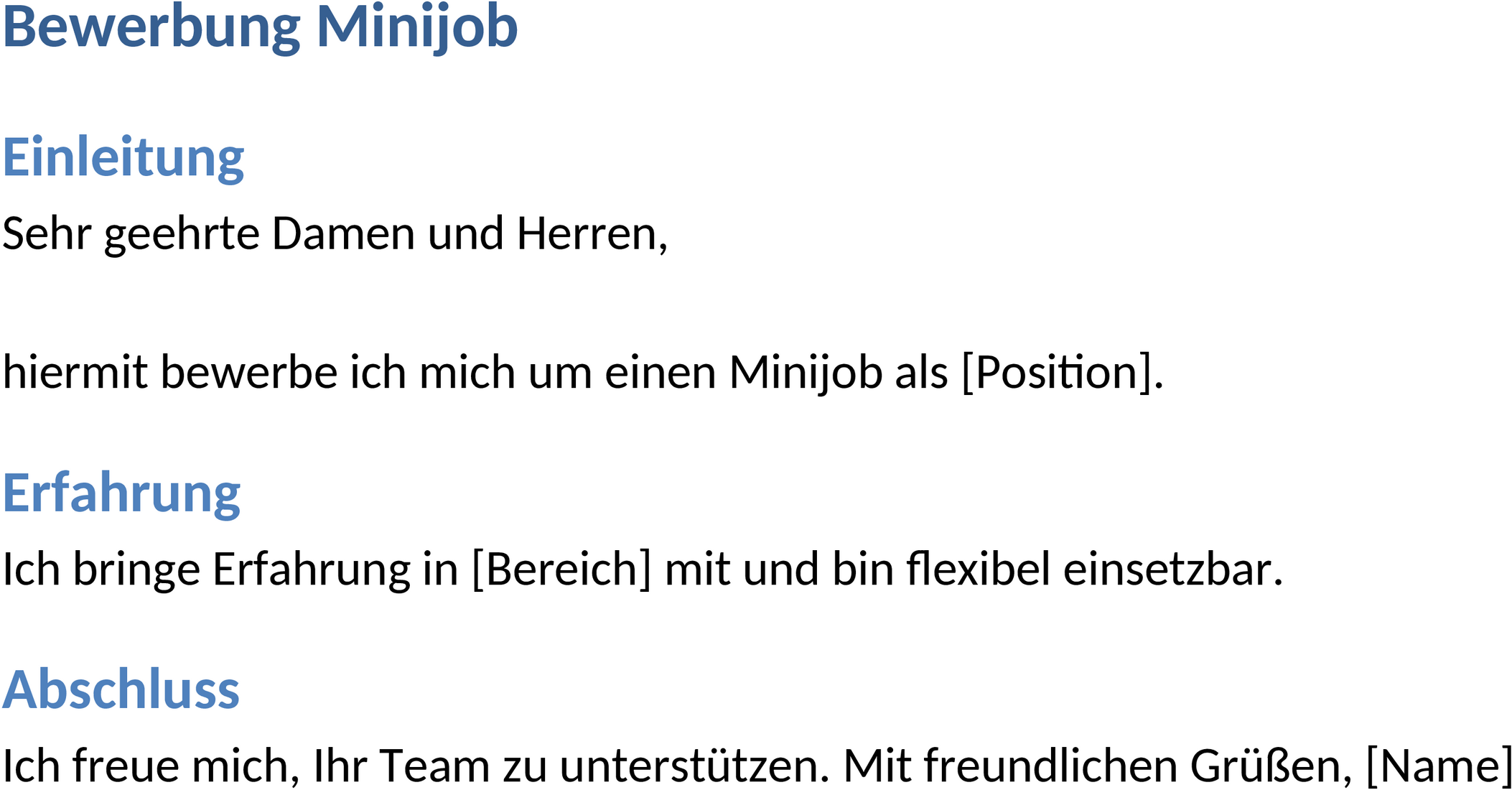 Bewerbung Minijob Word-Dokument