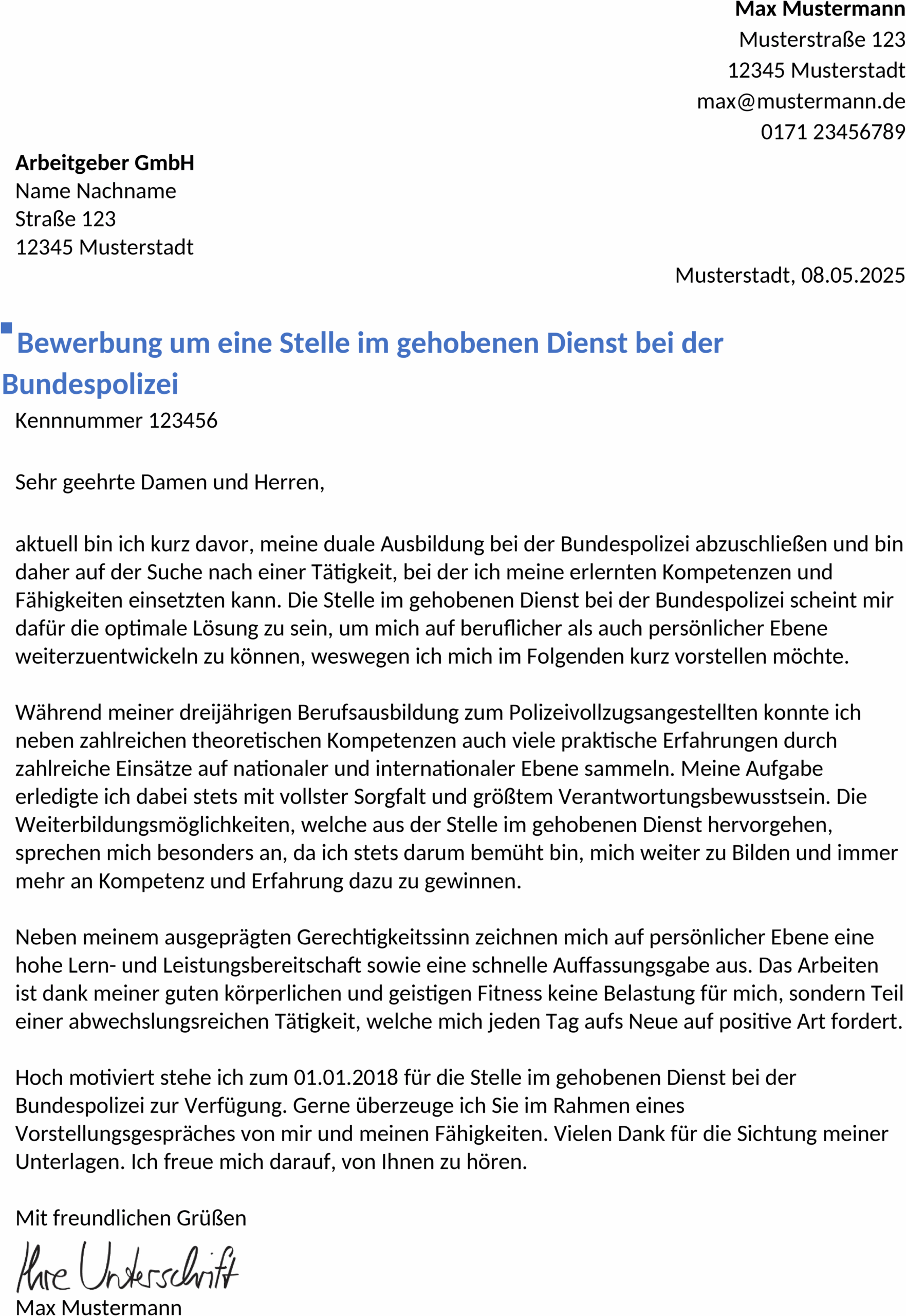 Word Vorlage Bewerbung Polizei Berufseinstieg