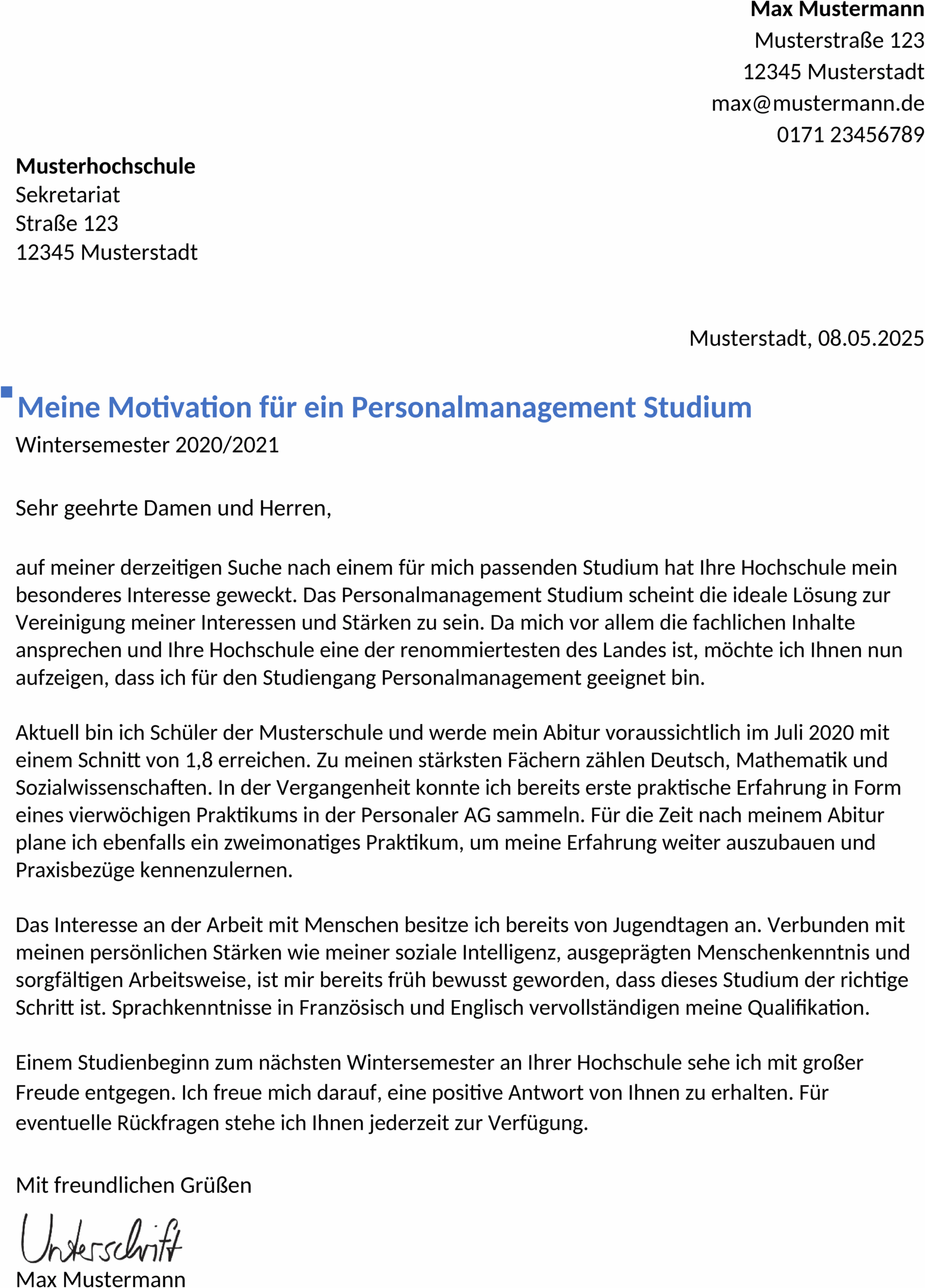 Bewerbungsvorlage für Recruiter im Studium