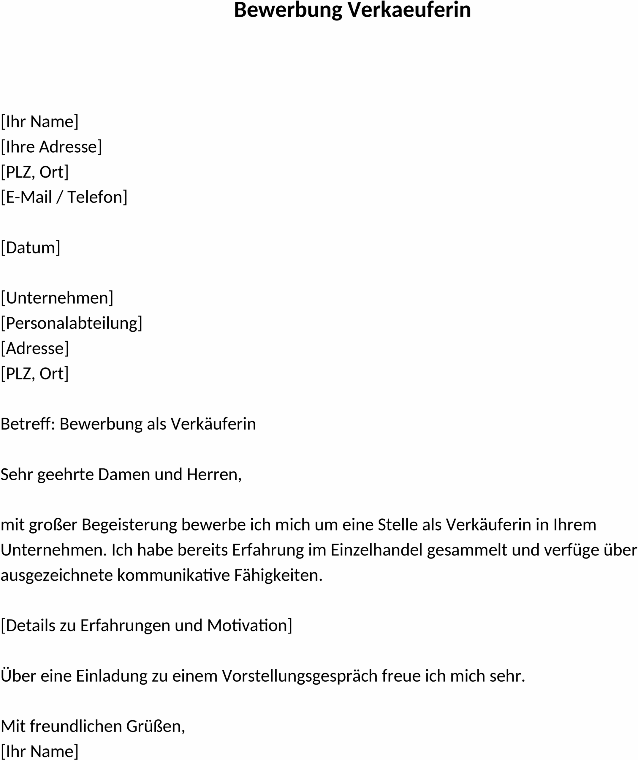 Bewerbungsvorlage Word: Verkäuferin