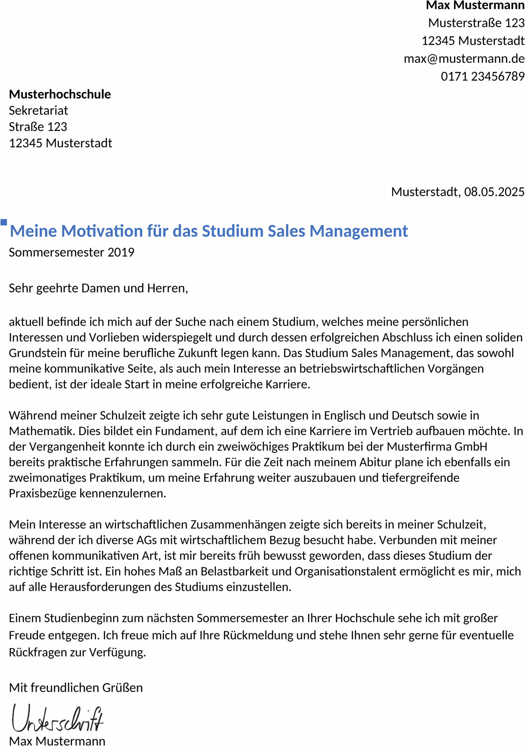 Word-Vorlage für Vertriebsbewerbungen