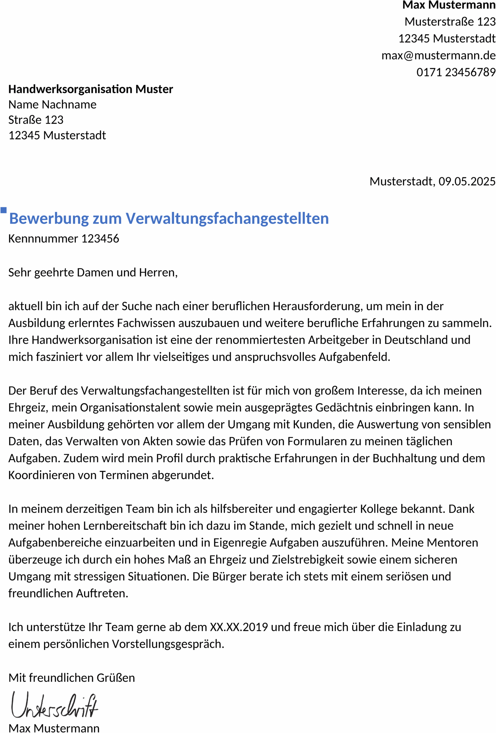 Bewerbung als Verwaltungsfachangestellte für Berufseinsteiger