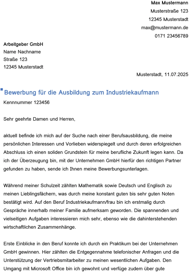 bewerbung-vorlage-industriekaufmann-ausbildung
