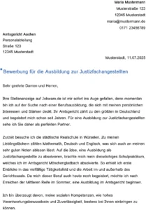 bewerbung-vorlage-justizfachangestellten-ausbildung
