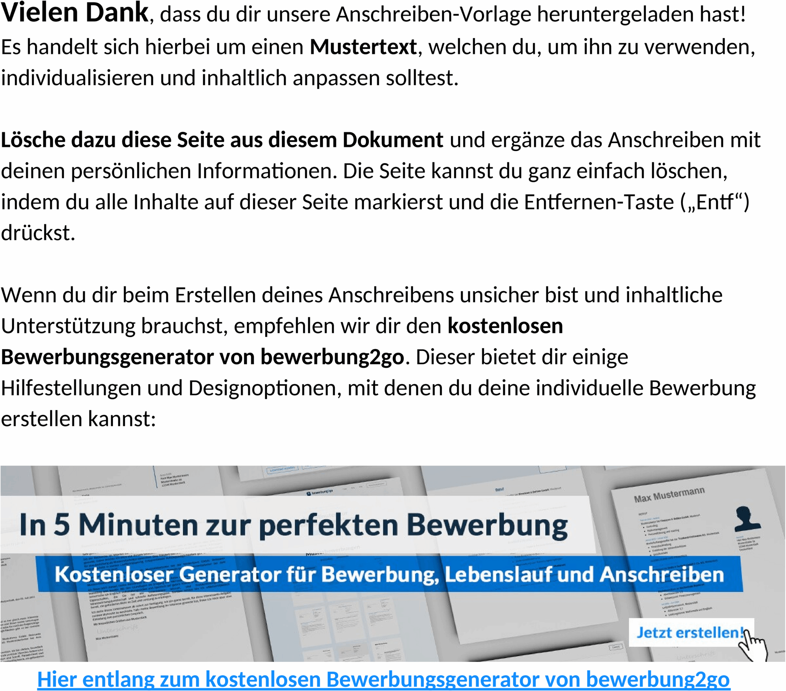 Bewerbungsvorlage für Werkstudenten als Word-Datei