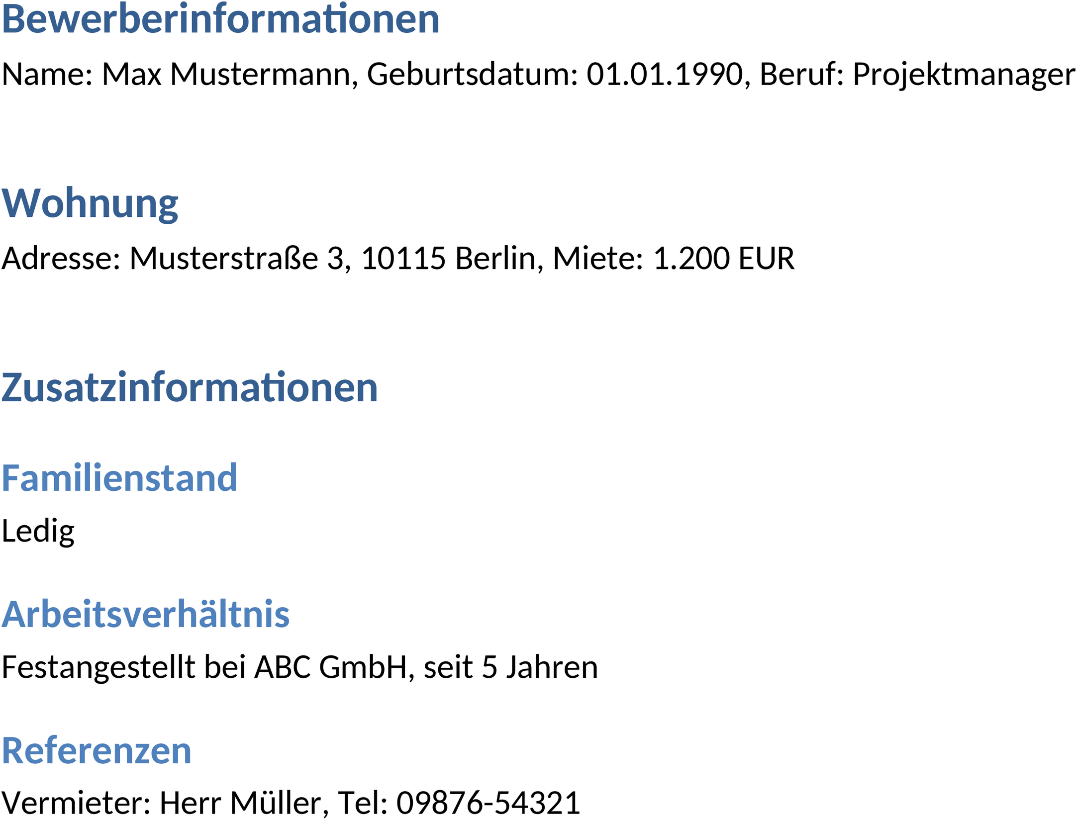 Bewerbung Wohnung Word-Datei