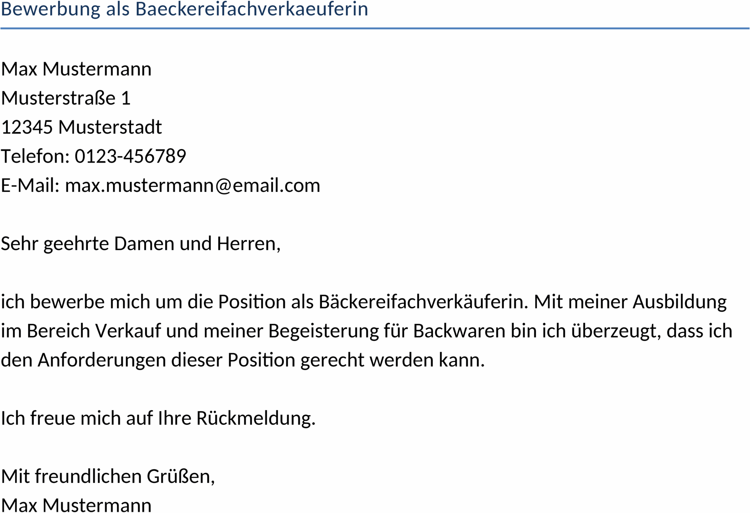 Bewerbung Word-Template als Bäckereifachverkäuferin