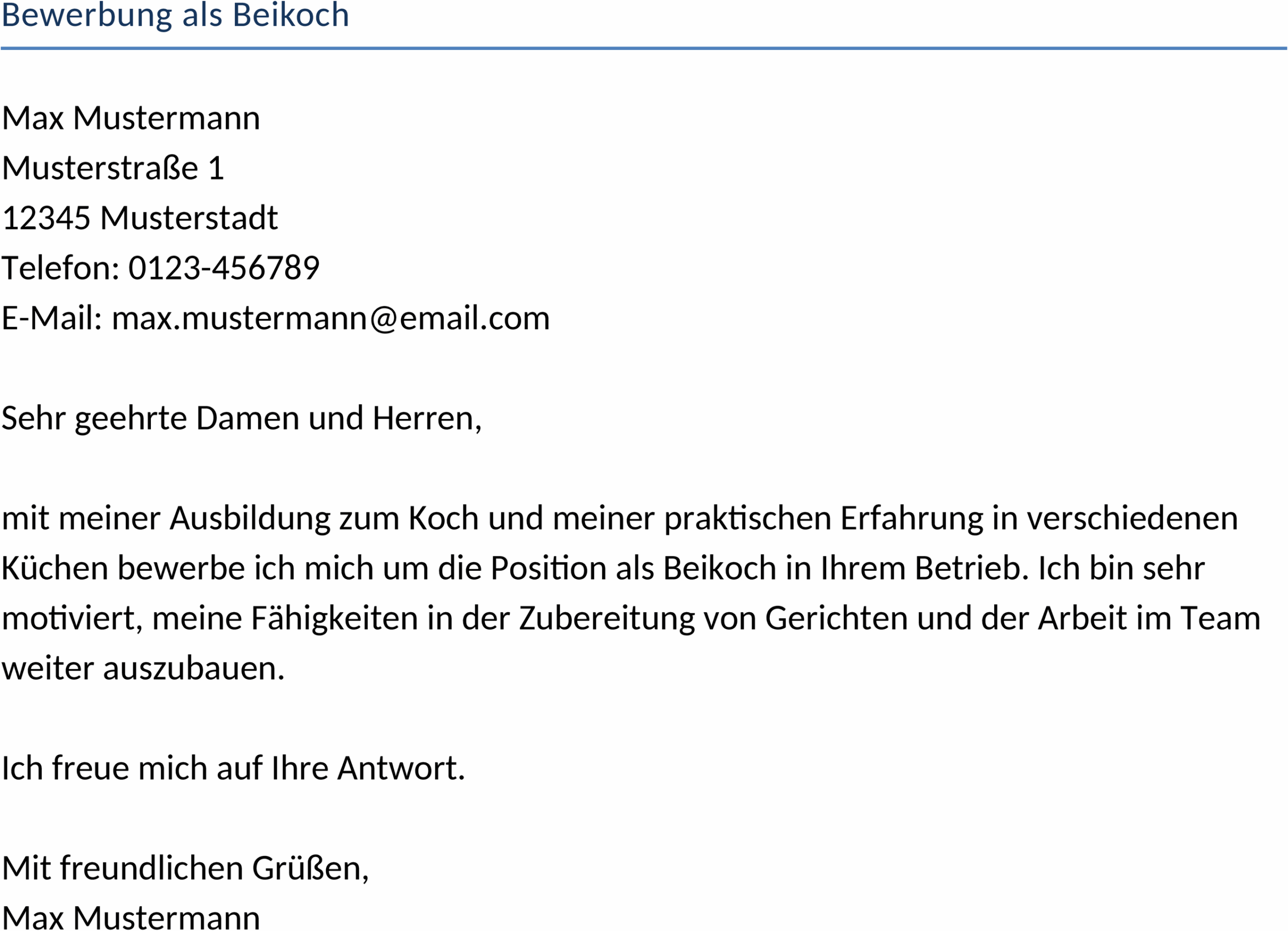 Word-Vorlage Bewerbung als Beikoch