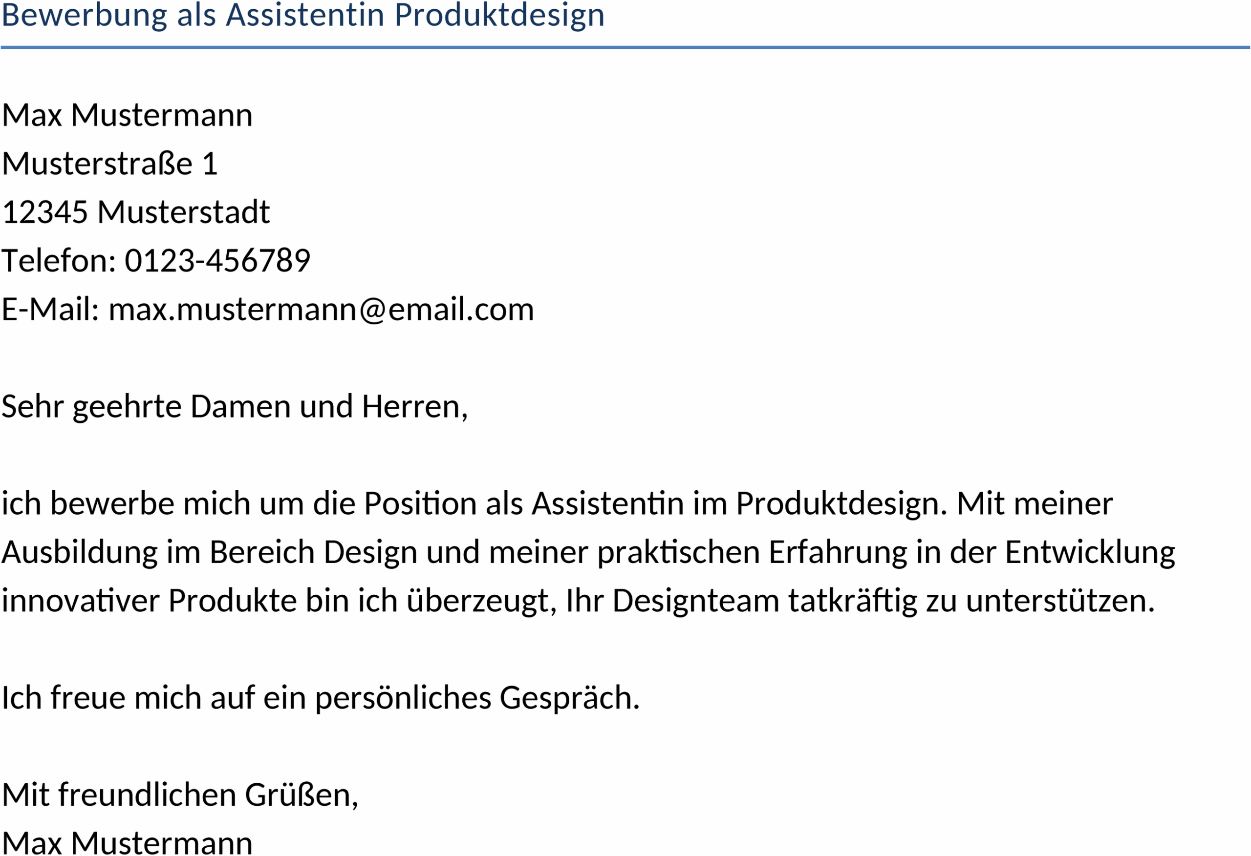 Word-Vorlage für Bewerbung als Assistentin im Produktdesign