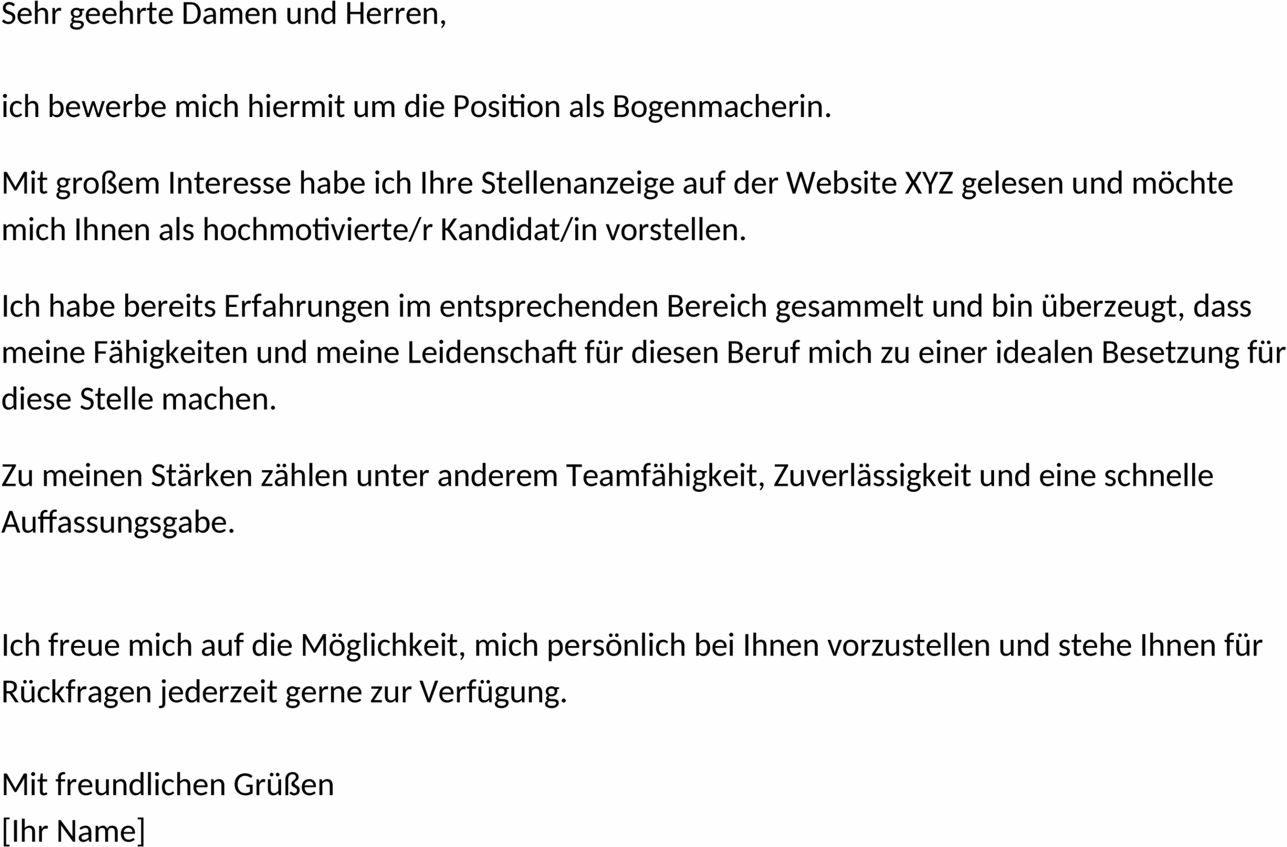Bewerbung als Bogenschützin Word Vorlage
