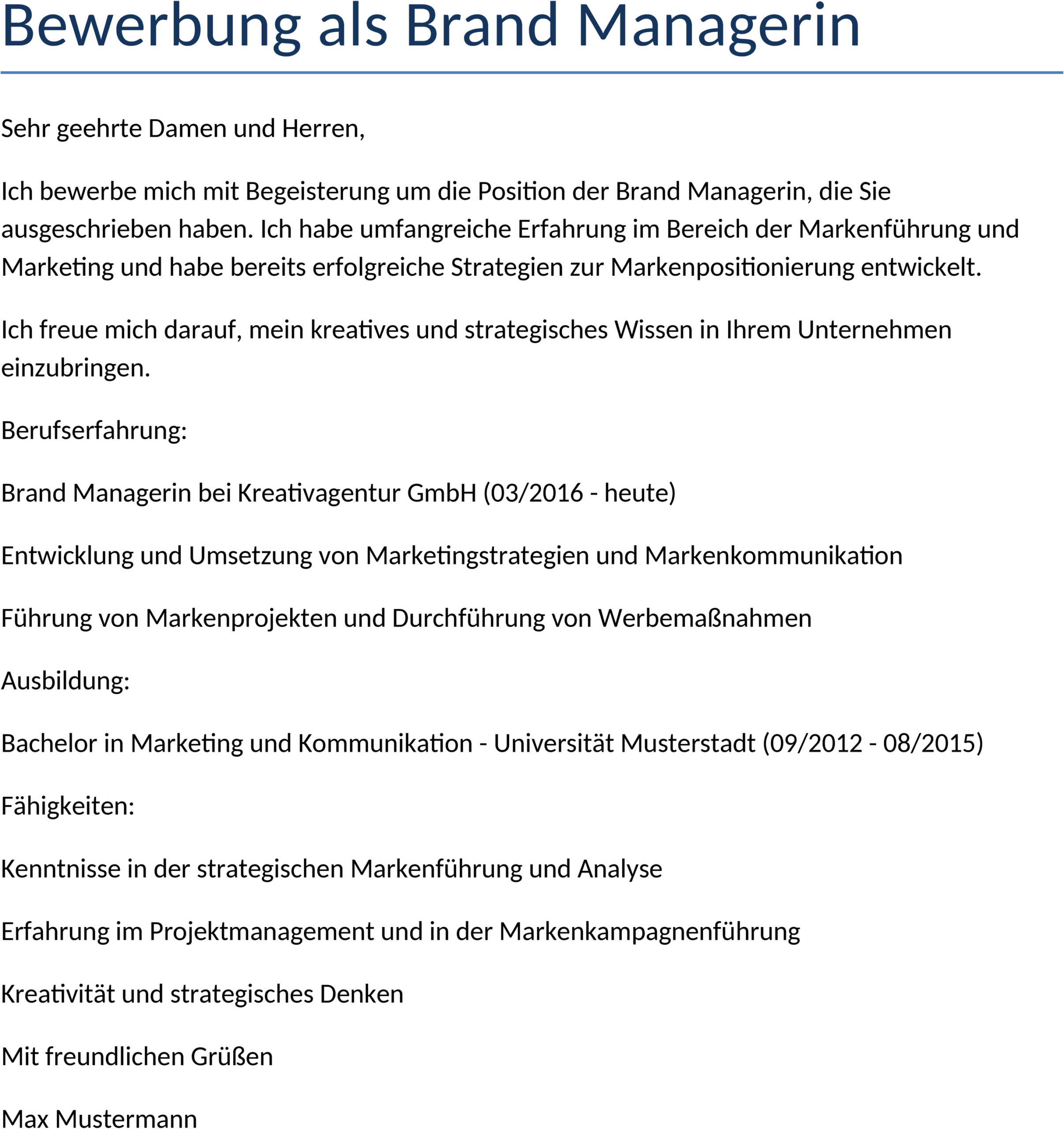 Word-Vorlage Bewerbung als Brand Managerin