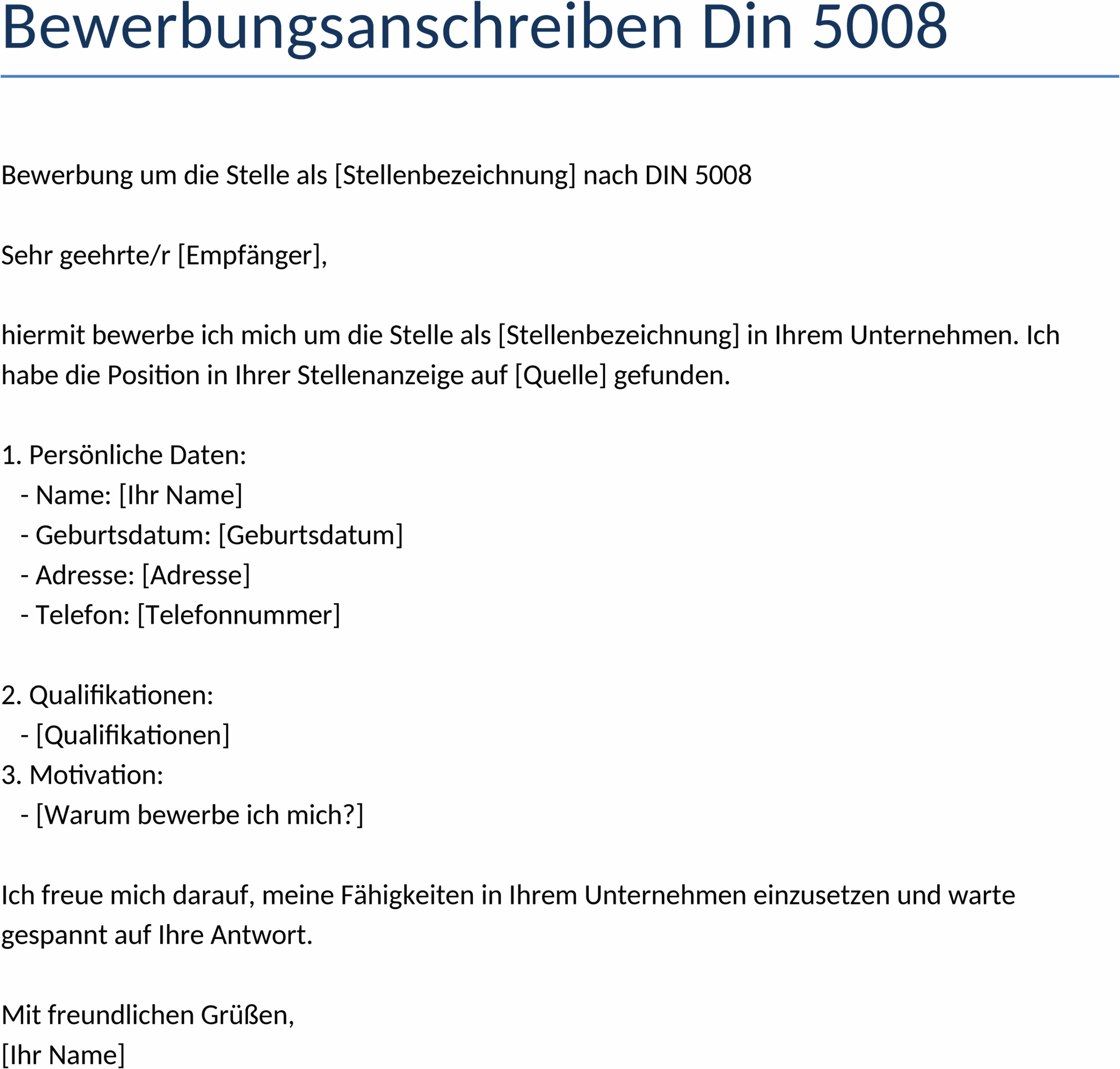 Bewerbungsanschreiben nach DIN 5008
