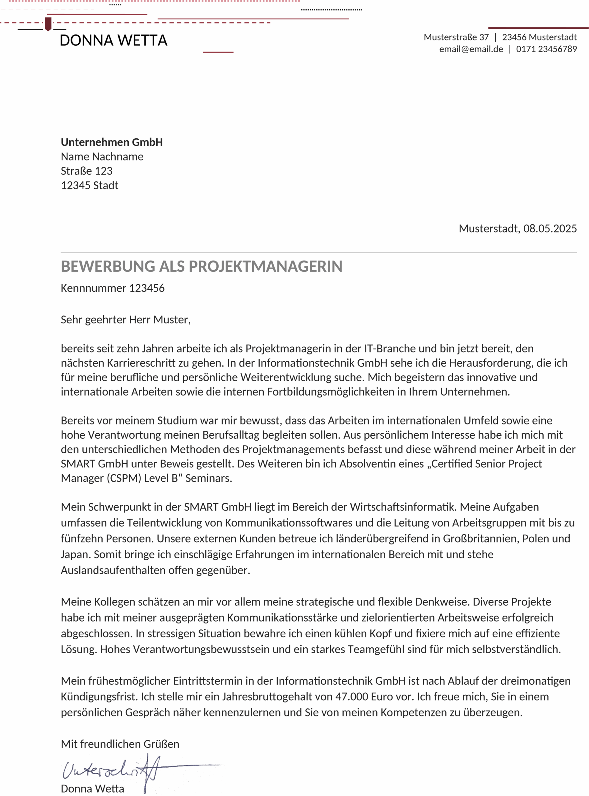 Word-Dokument Bewerbungsanschreiben-Vorlage