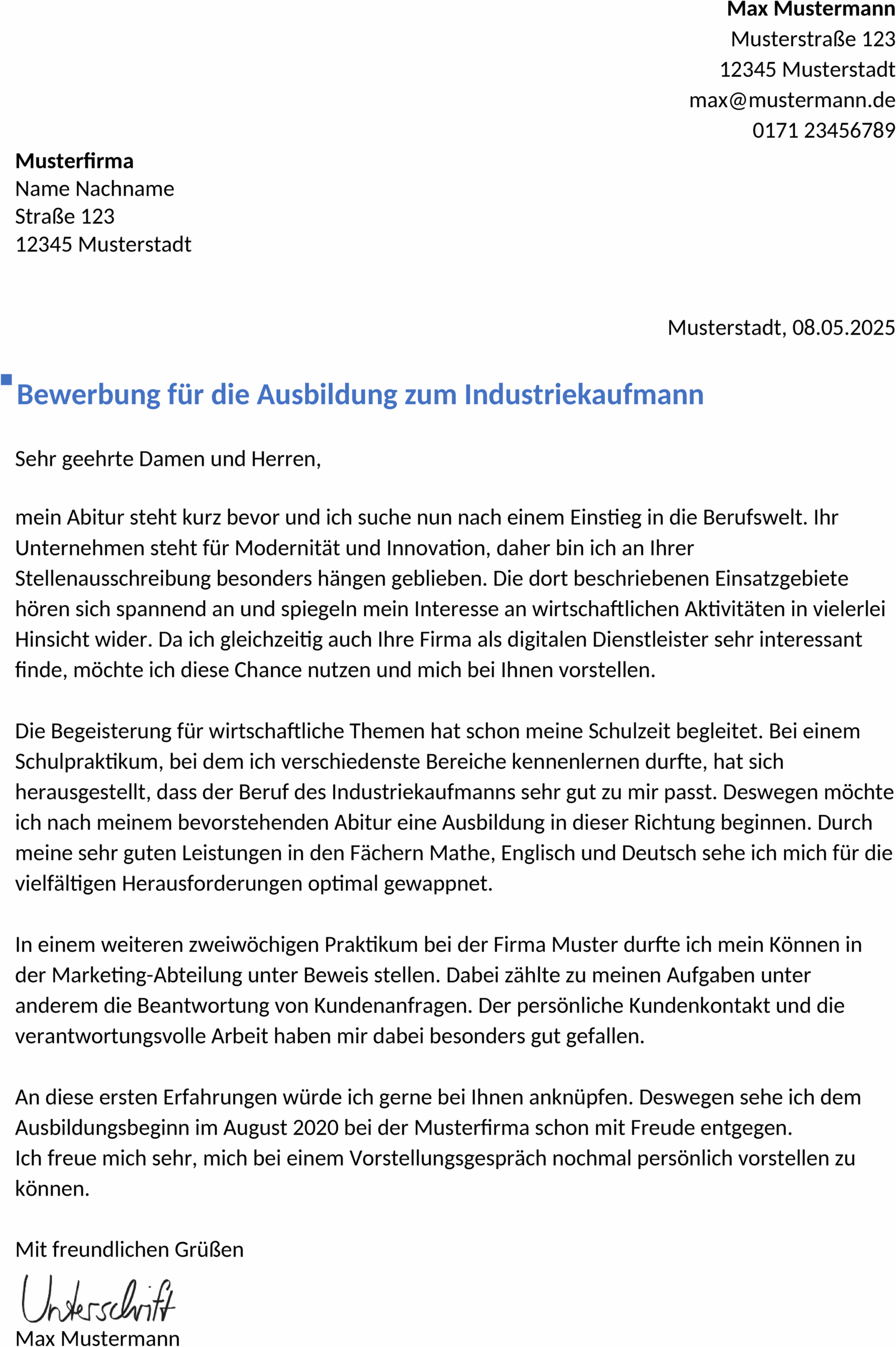 Word-Vorlage Bewerbungsschreiben Ausbildung