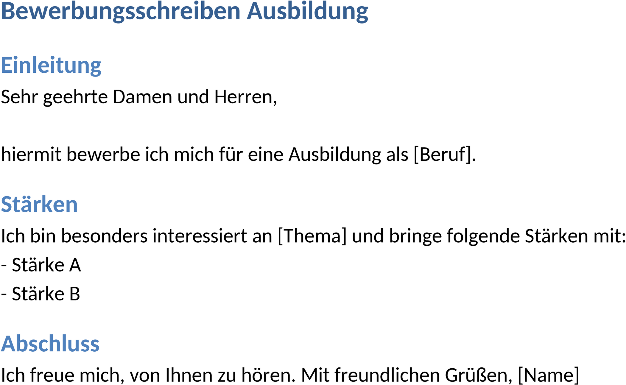 Bewerbungsschreiben für Ausbildungsplätze: Word-Format