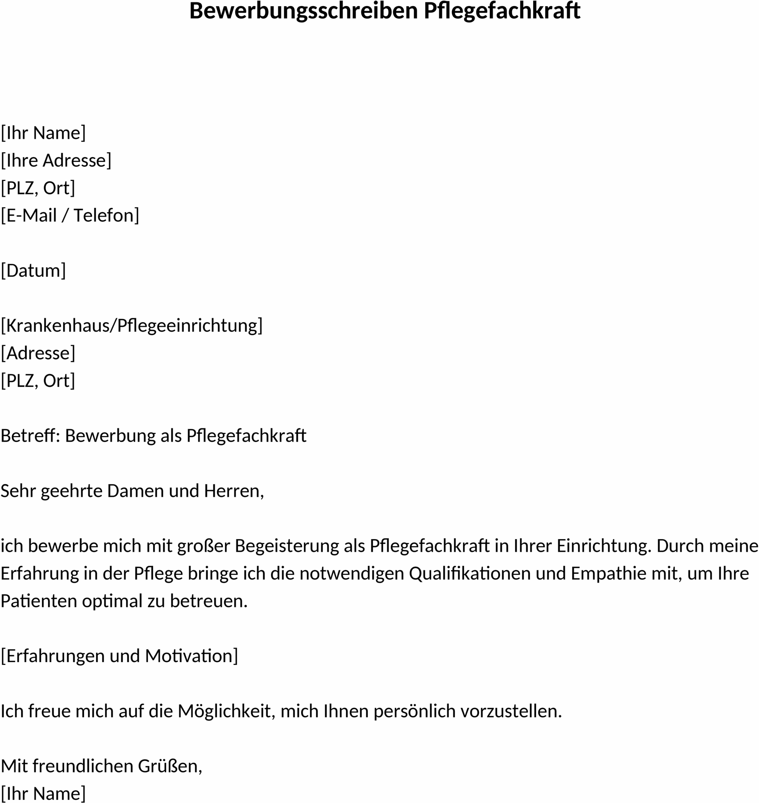 Word-Template Bewerbungsschreiben Pflegefachkraft