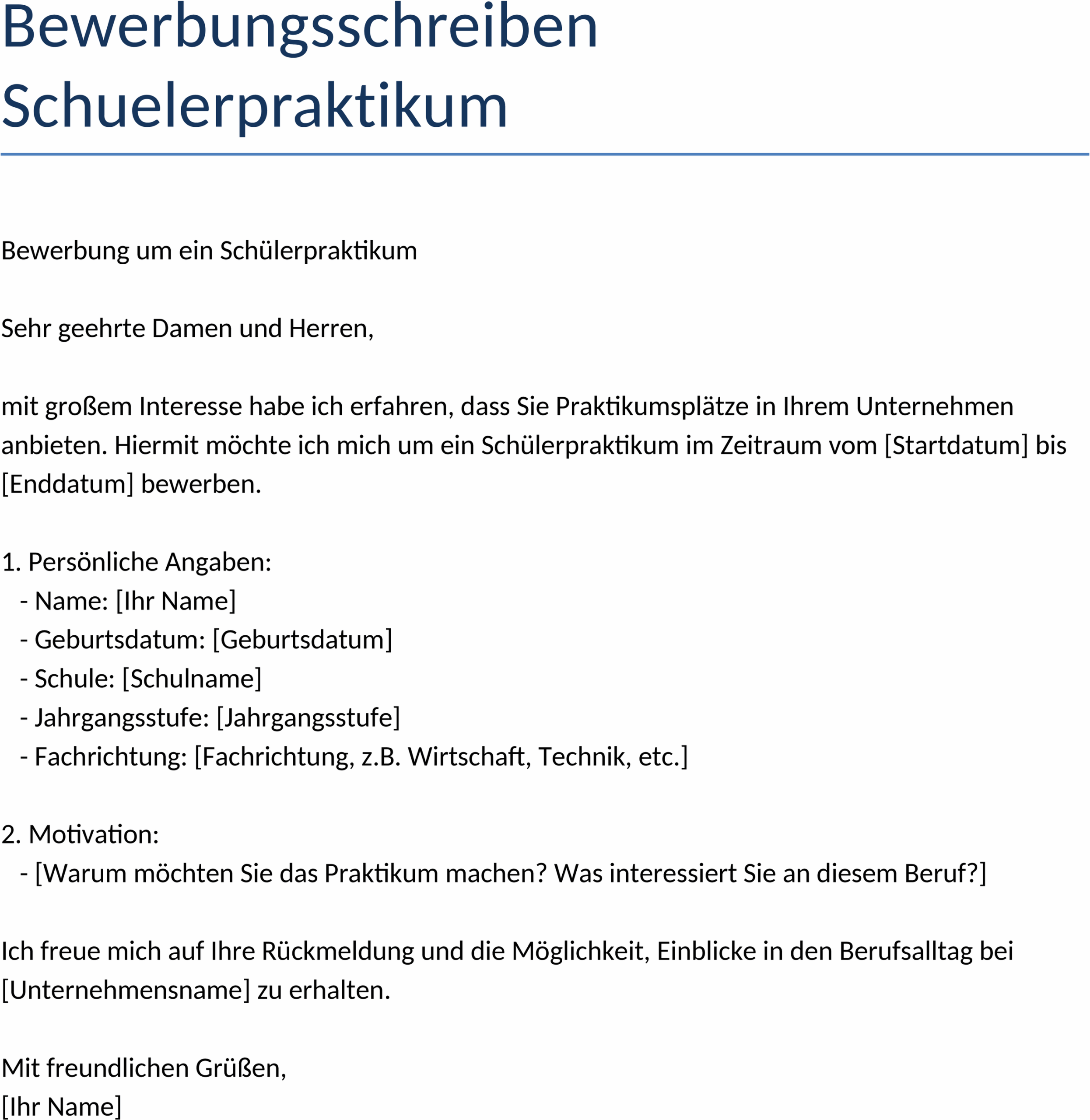 Word-Vorlage Bewerbungsschreiben Schuelerpraktikum