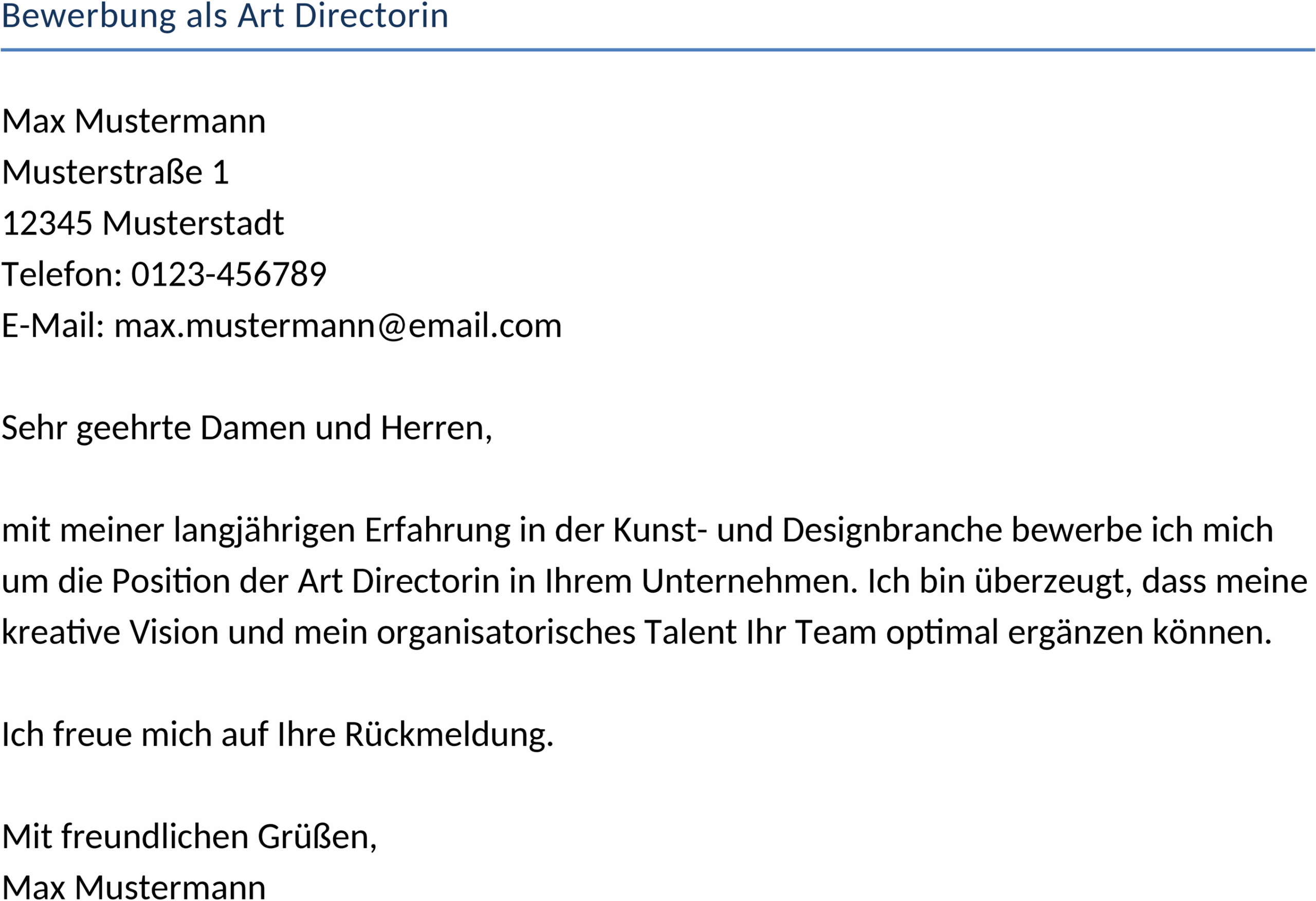 Bewerbungsvorlage als Art Director im Word-Format