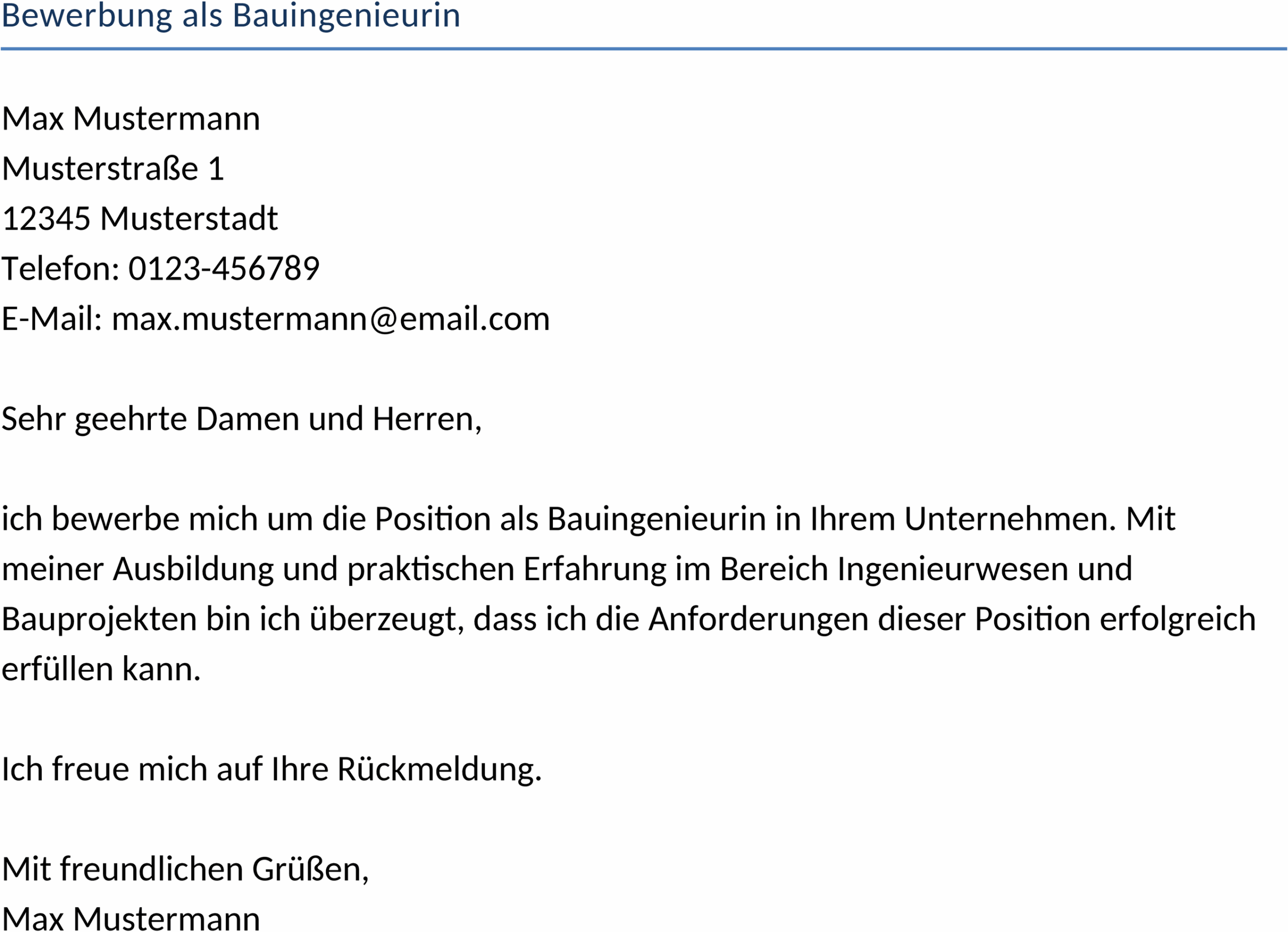 Bewerbungsvorlage als Bauingenieurin im Word-Format