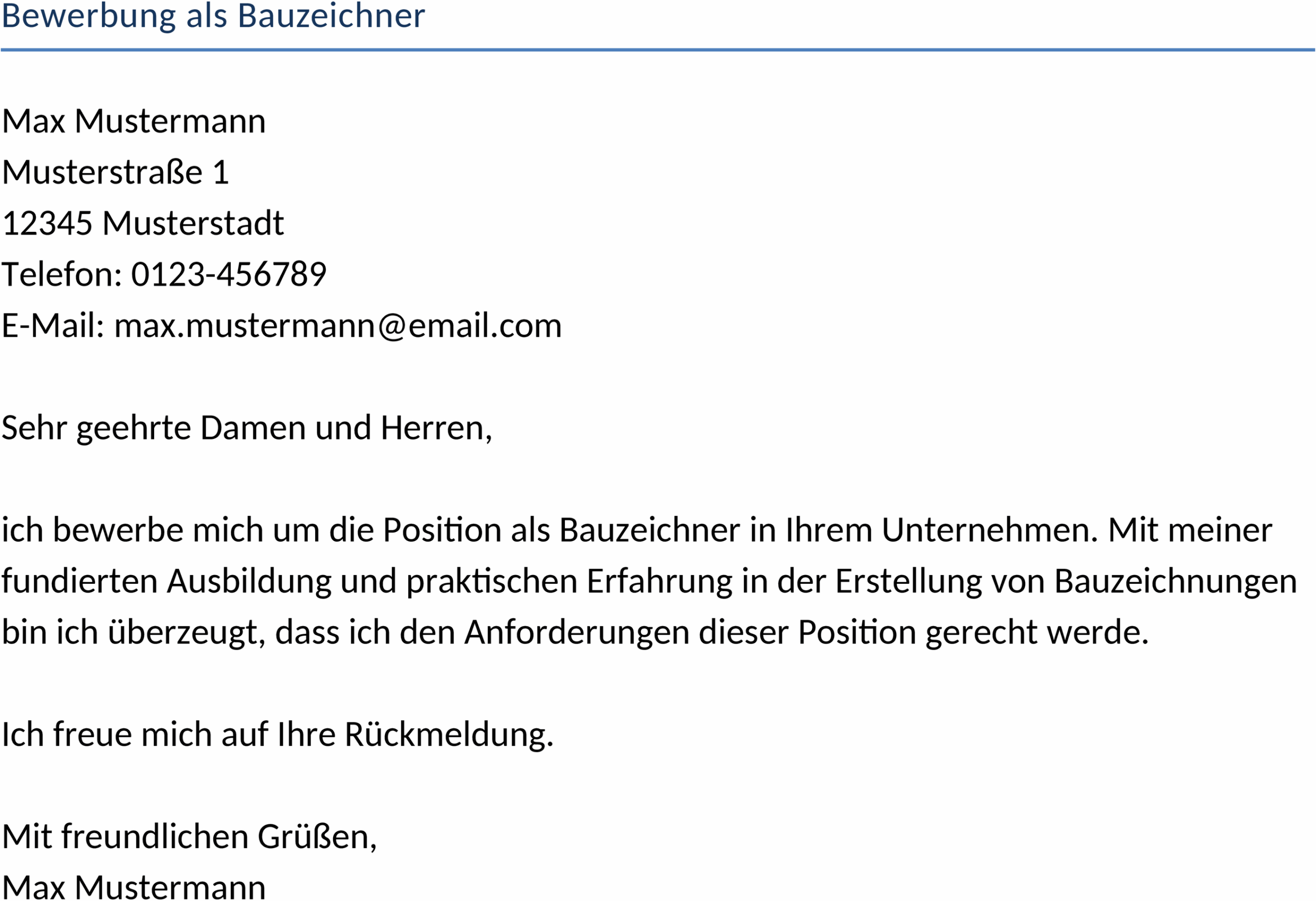 Bewerbungsvorlage als Bauzeichner im Word-Format