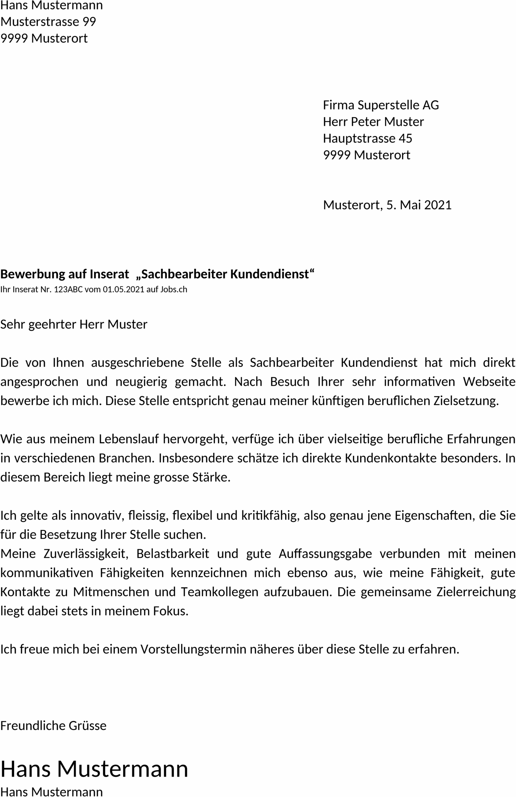 Word-Datei Bewerbungsvorlage für Anschreiben