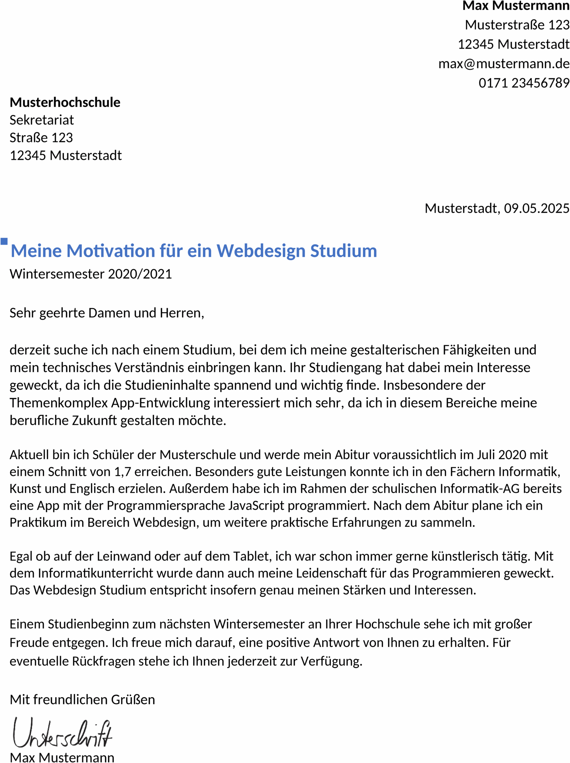 Word-Vorlage: Bewerbungsvorlage App-Entwickler Studium