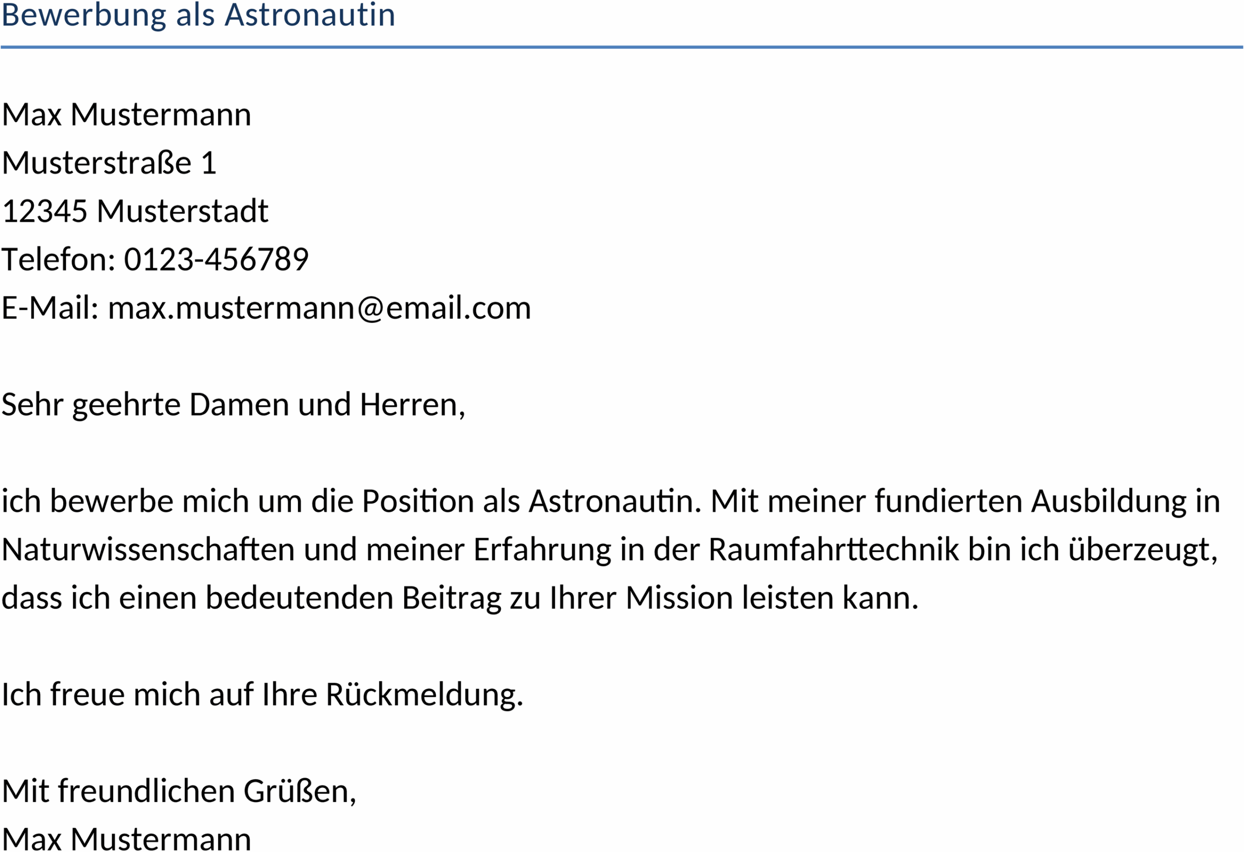 Bewerbungsvorlage Astronautin als Word-Dokument