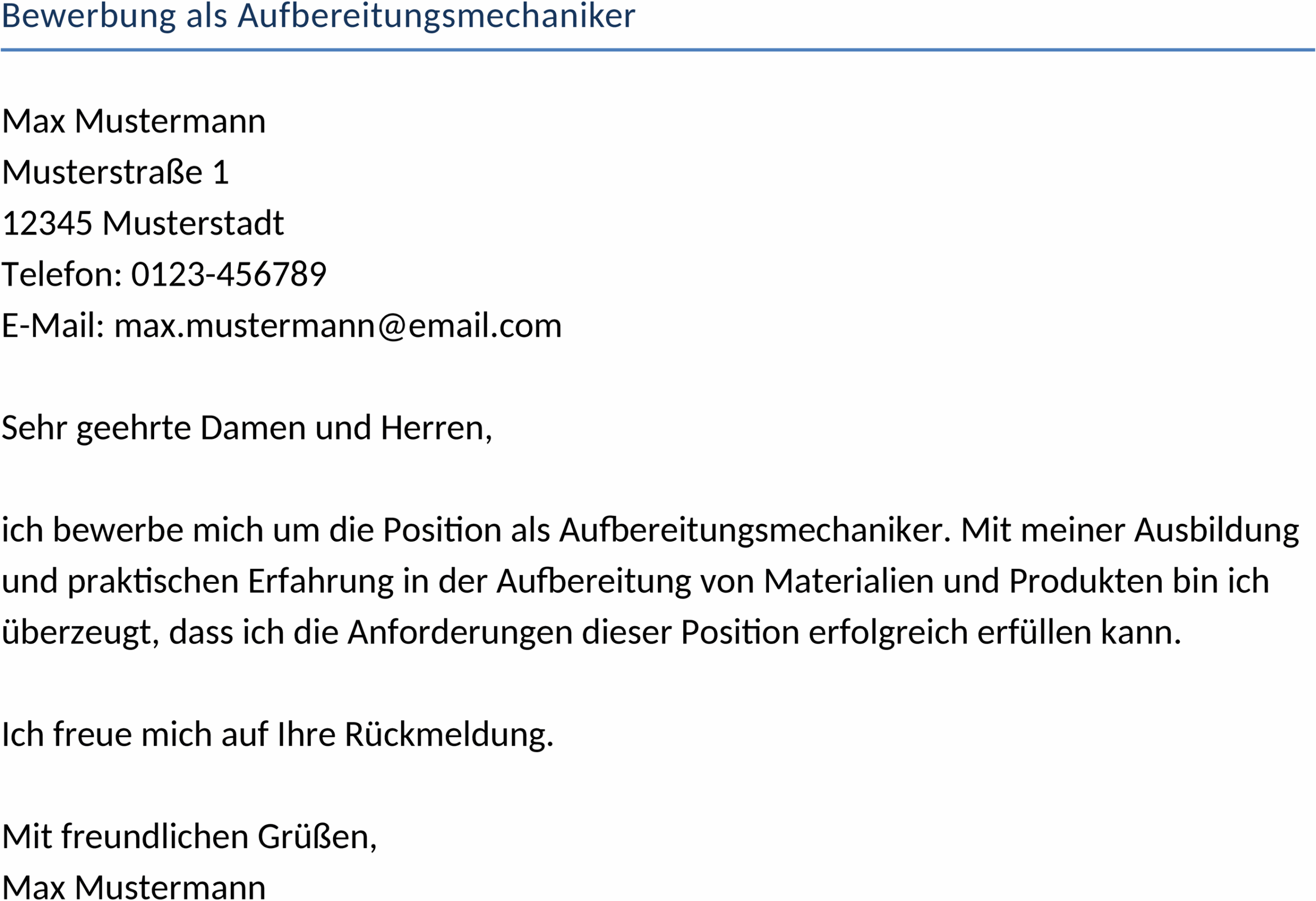 Bewerbungsvorlage für Aufbereitungsmechaniker im Word-Format