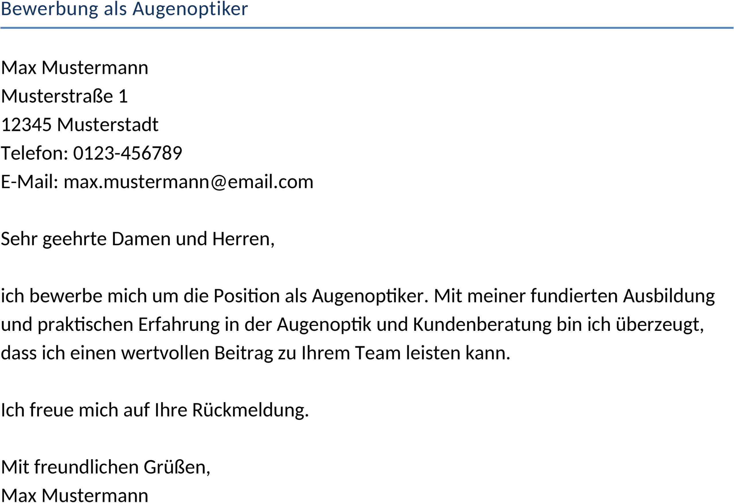 Bewerbungsvorlage für Augenoptiker