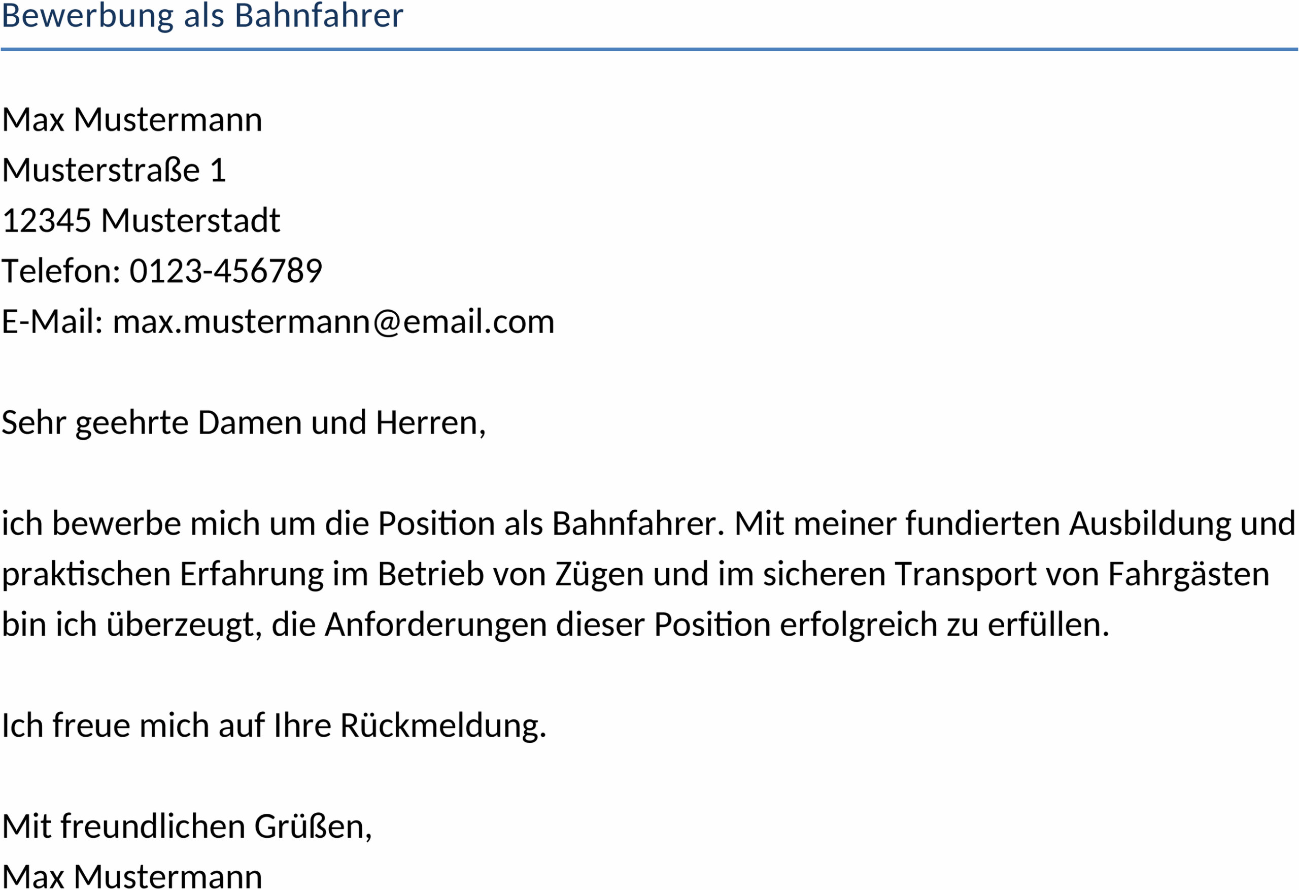 Bewerbungsvorlage Bahnfahrer Word