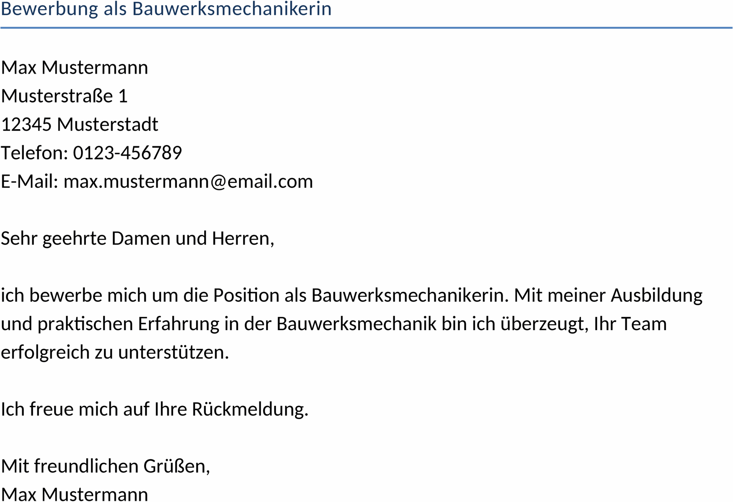 Bewerbungsvorlage Bauwerksmechanikerin Word