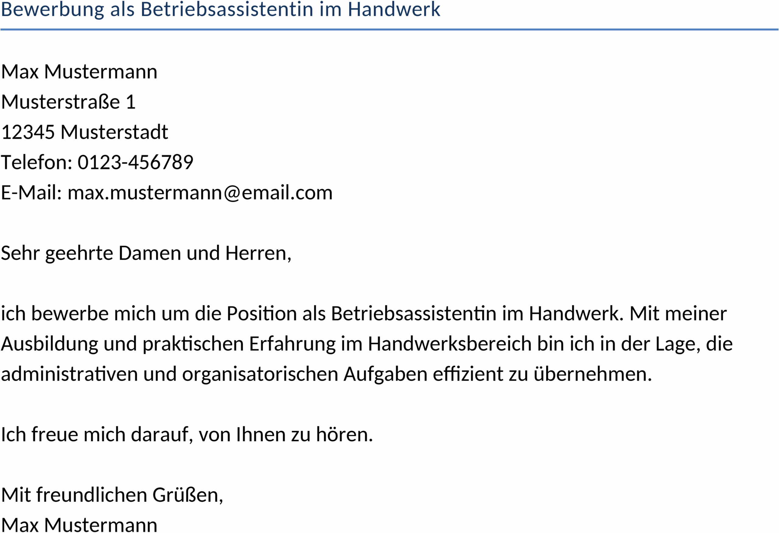 Bewerbungsvorlage als Betriebsassistentin im Handwerk (Word)