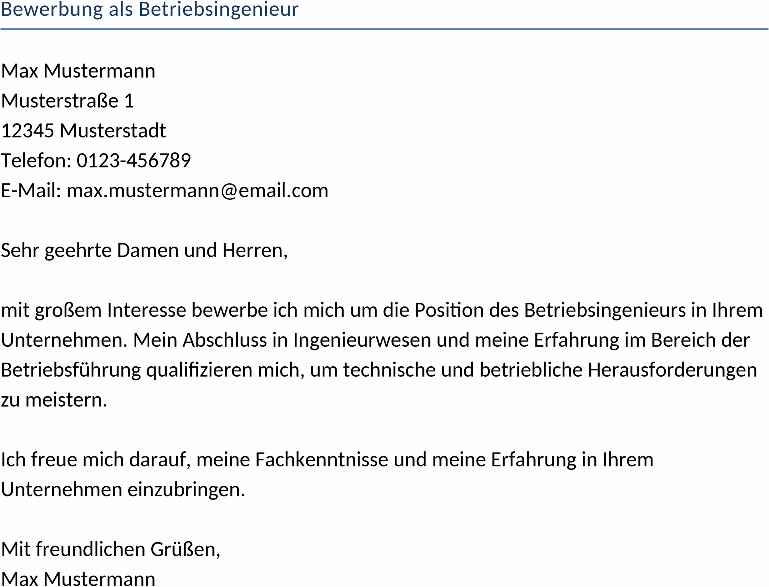 Bewerbungsvorlage Betriebsingenieur Word