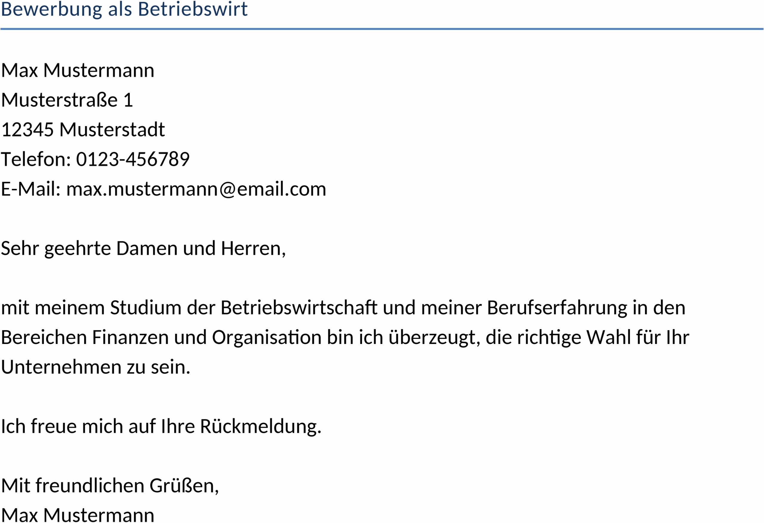 Bewerbungsvorlage für Betriebswirt in Word