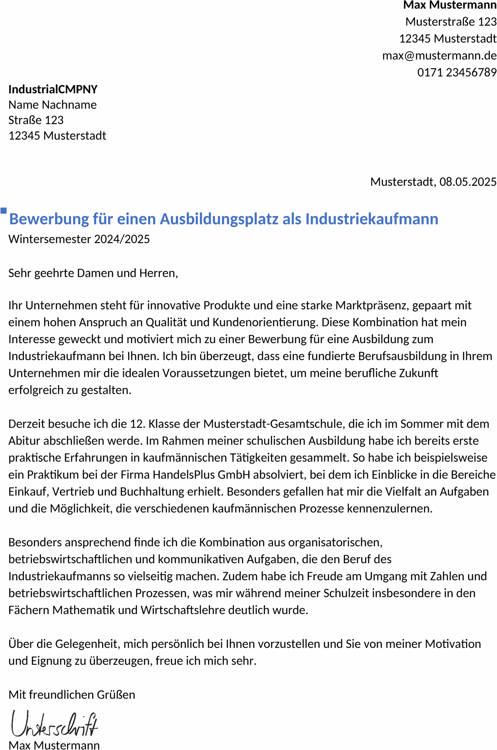 Word-Vorlage Bewerbung Buchhalter Ausbildung