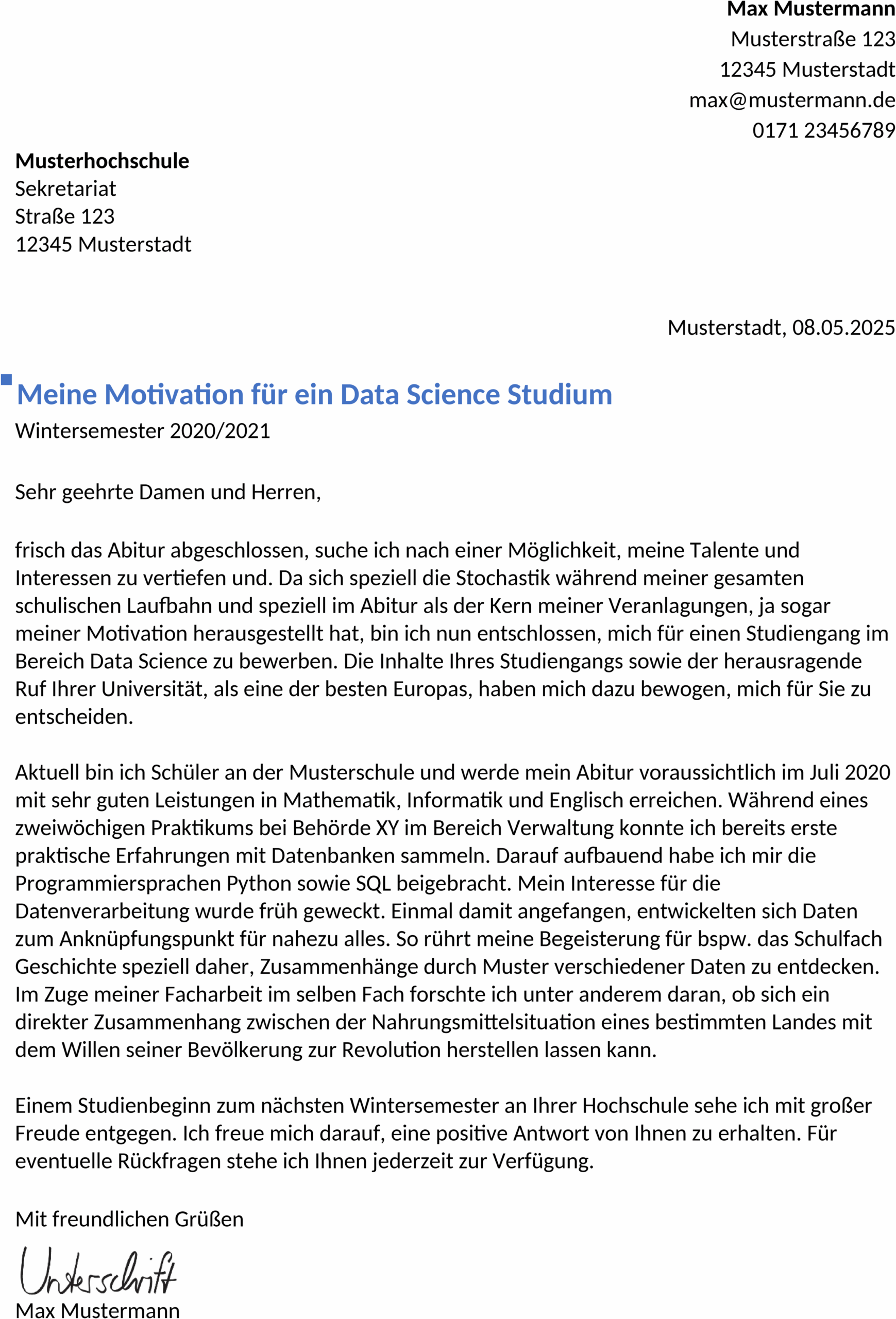 Word Vorlage für Data Analyst Bewerbung