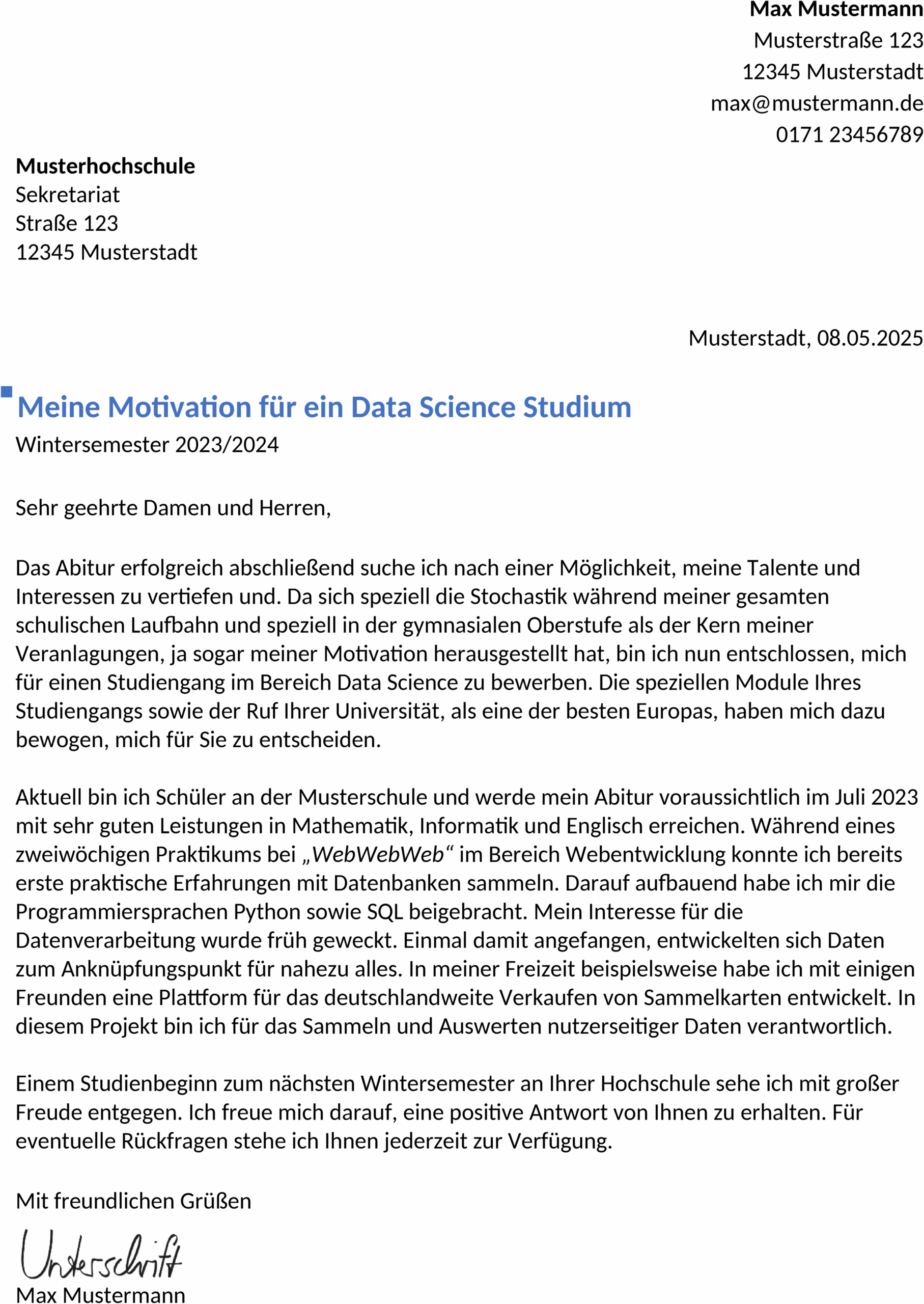 Word-Vorlage Bewerbung Data Scientist