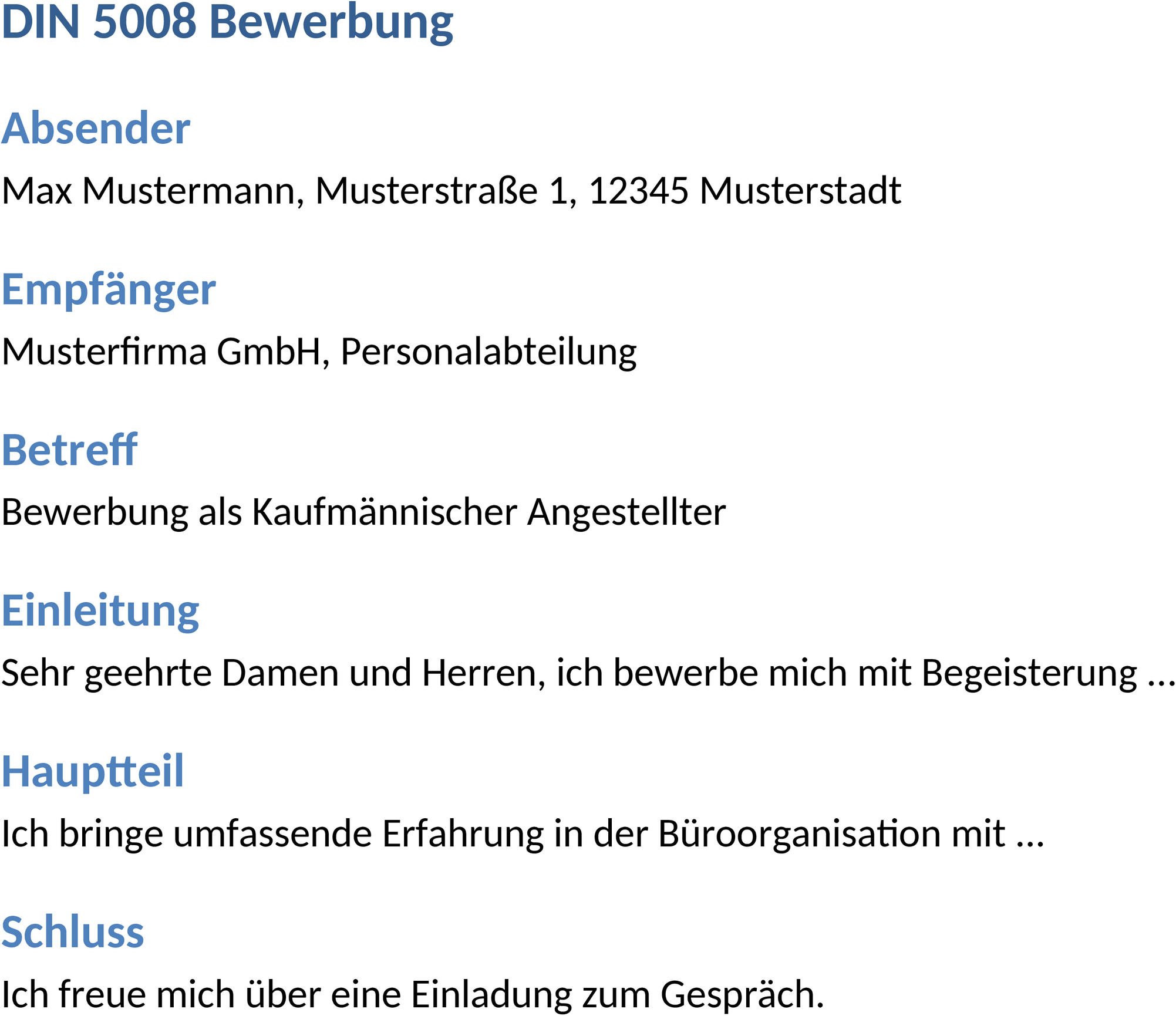 Bewerbungsvorlage im Format DIN 5008