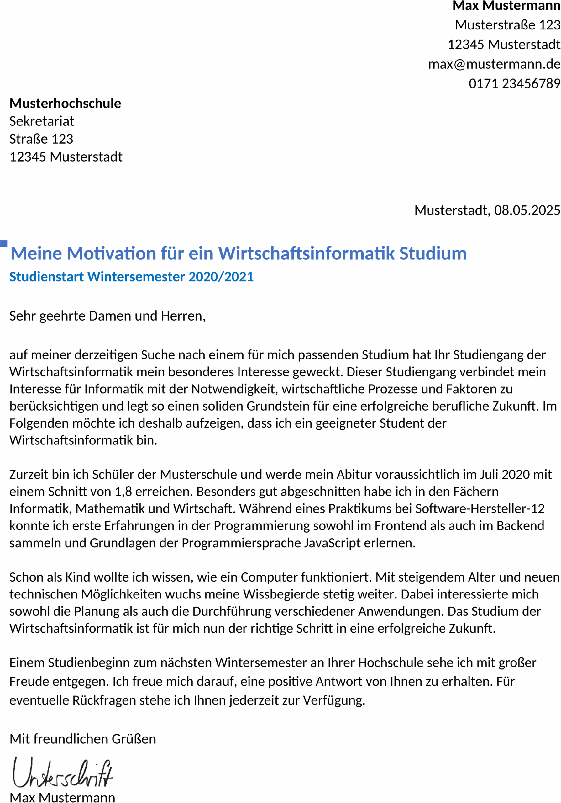 Word-Vorlage Bewerbung Full Stack Developer