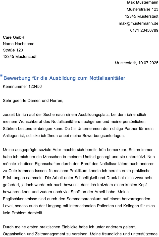 bewerbungsvorlage-notfallsanitaeter-ausbildung