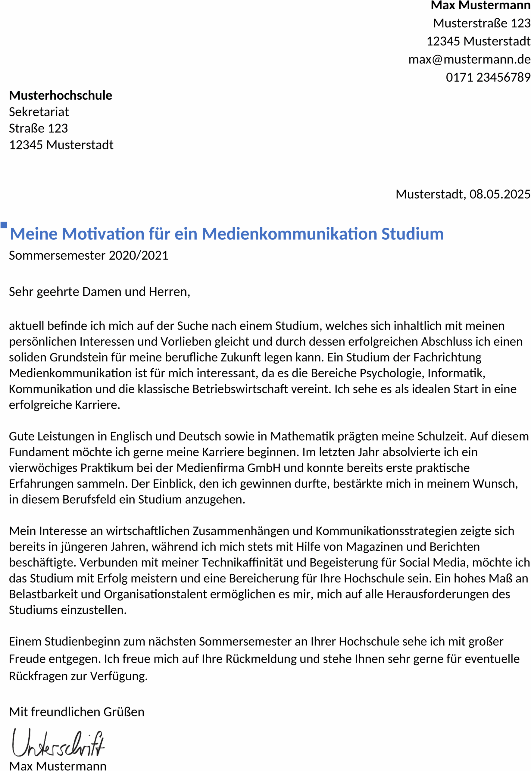 Bewerbungsvorlage SEO Manager Studium